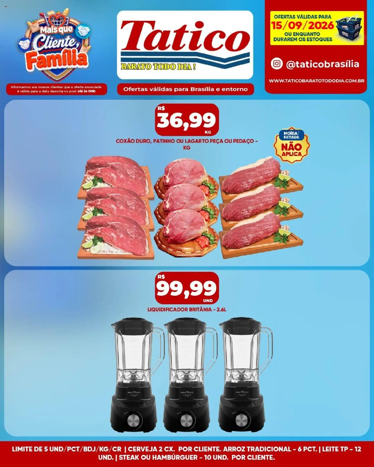 Tatico Folheto - válido de 15/09/2026 | Página: 13 | Produtos: Liquidificador, Leite, Cerveja, Hambúrguer