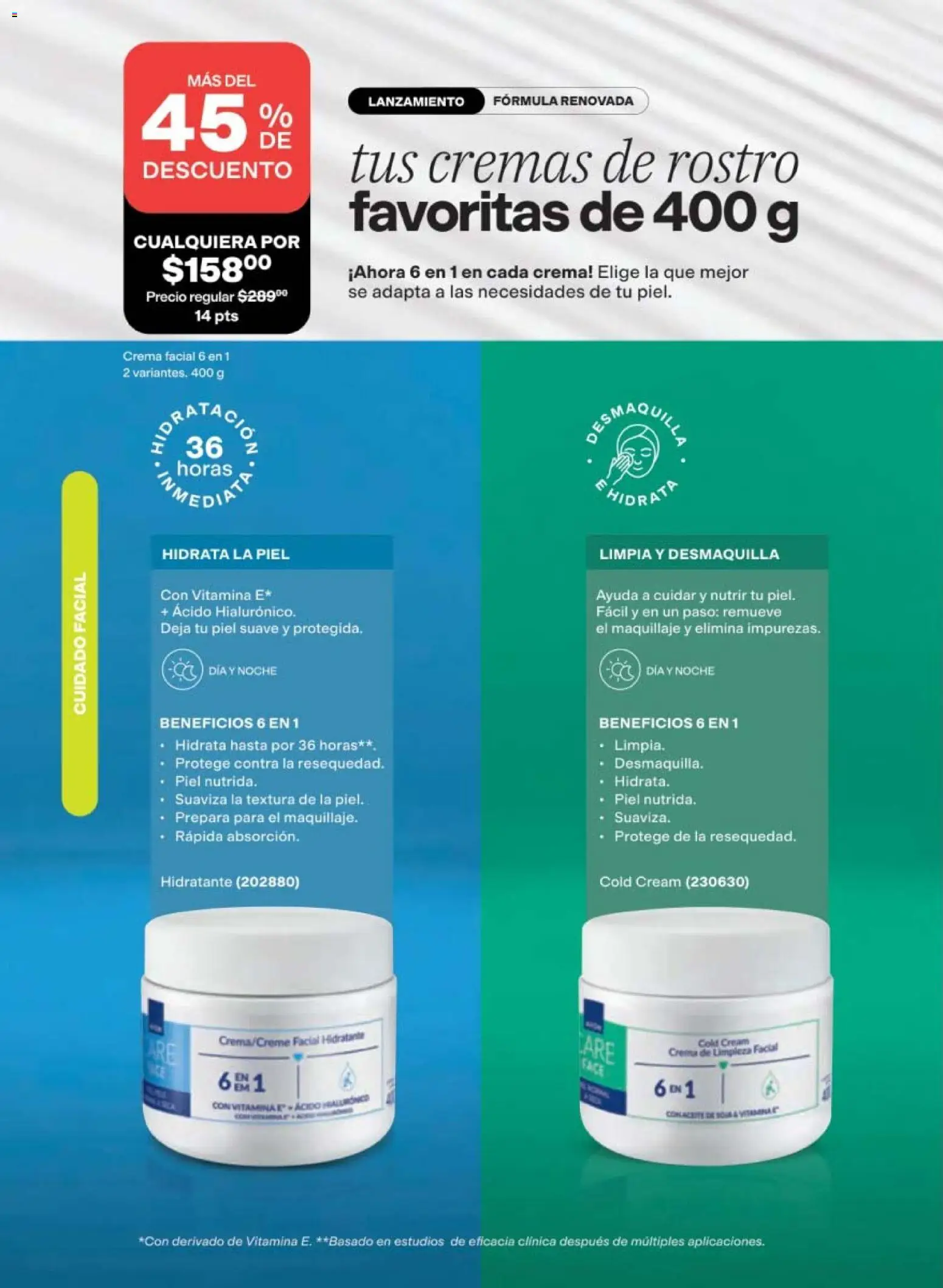 Nuevas ofertas de AVON válidas en toda la República Mexicana desde el 11/09/2026. ¡Encuentra las mejores ofertas en AVON campaña 14 2026! | Página: 158 | Productos: Crema de limpieza, Crema, Crema facial, Maquillaje