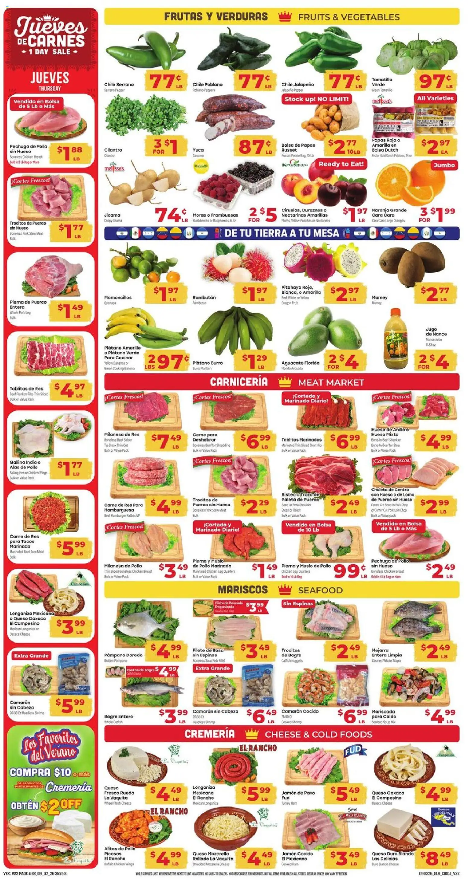 El Rancho Weekly Ad - valid from 09/02/2026 | Page: 4 | Products: Nectarines, Shrimp, Vegetables, Filet