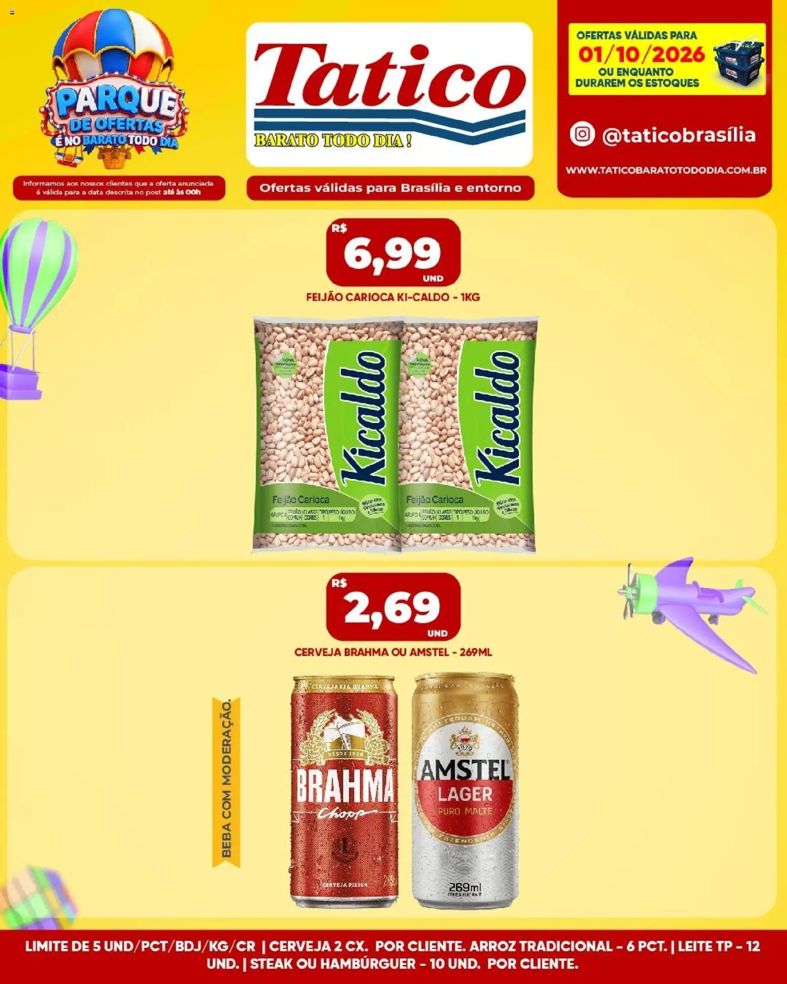 Tatico Folheto - válido de 01/10/2026 | Página: 3 | Produtos: Leite, Cerveja, Arroz, Hambúrguer