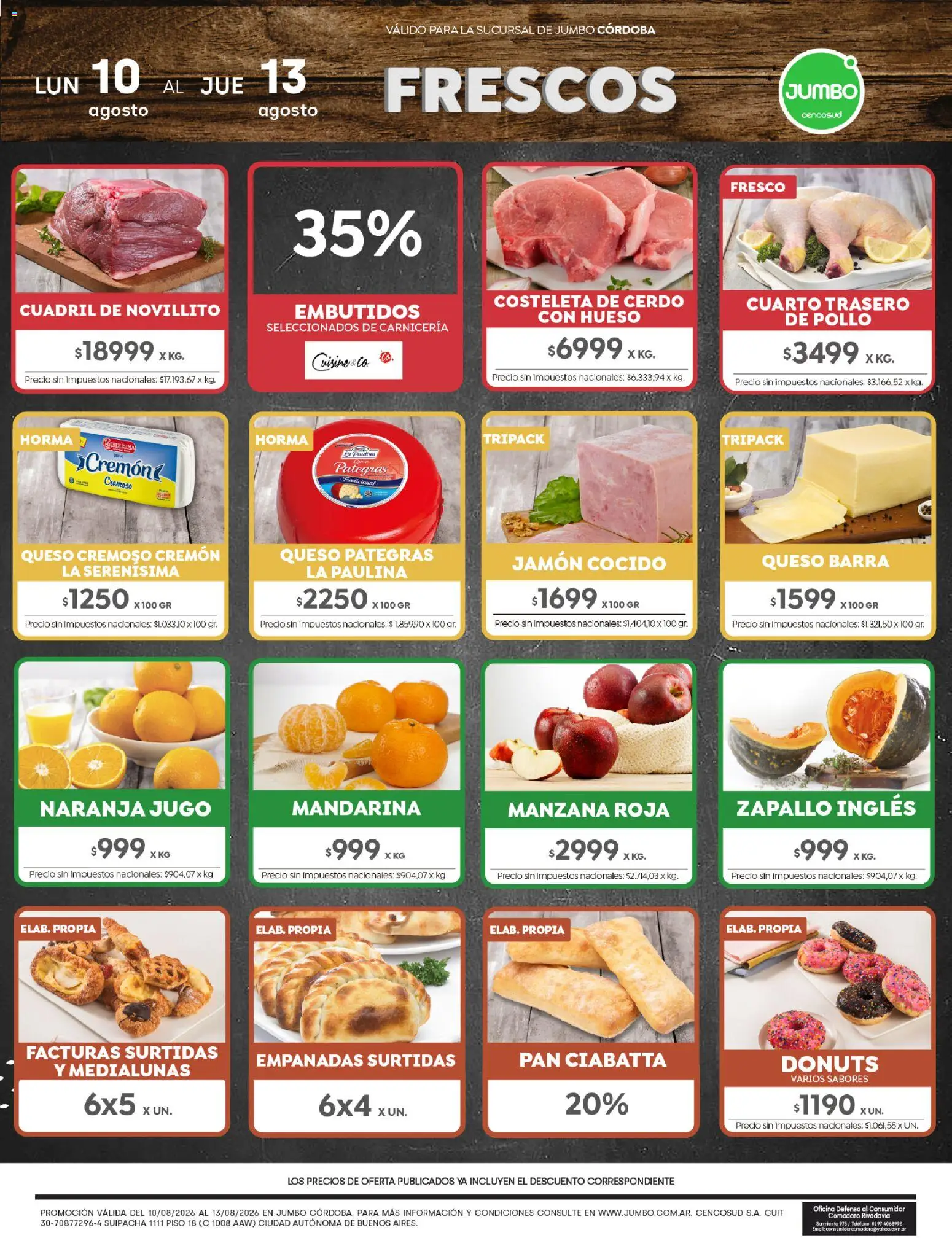 Jumbo - Ofertas | Córdoba │ válido desde el 10/08/2026 | Página: 1 | Productos: Teléfono, Zapallo, Jamón cocido, Queso