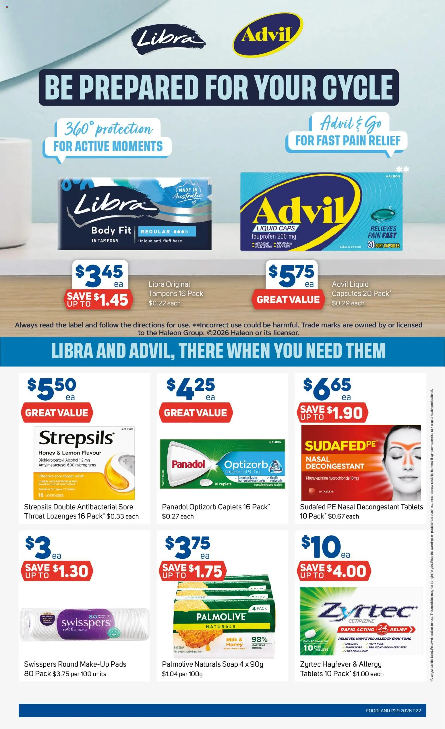 Foodland catalogue - valid from 15/07/2026 | Page: 22 | Products: Milk, Tampons, Pain relief, Allergy