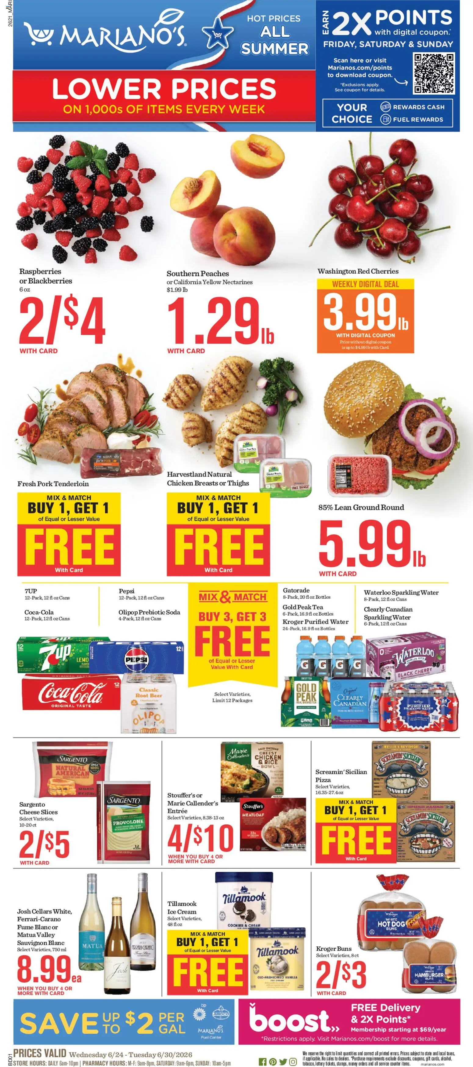 Mariano's Weekly Ad - valid from 06/24/2026 | Page: 1 | Products: Pizza, Pork, Cream, Ice cream