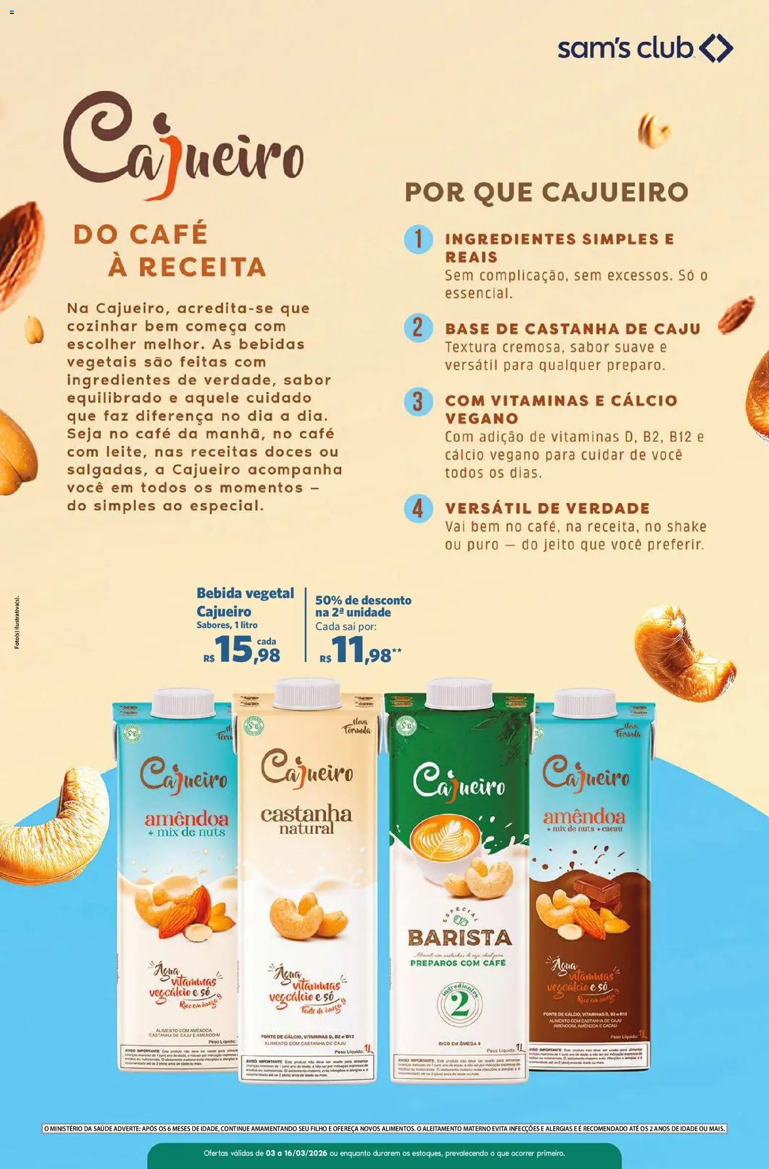 Sam's Club Folheto - válido de 03.03.2026 | Página: 15 | Produtos: Castanha de caju, Base, Cálcio, Bebida