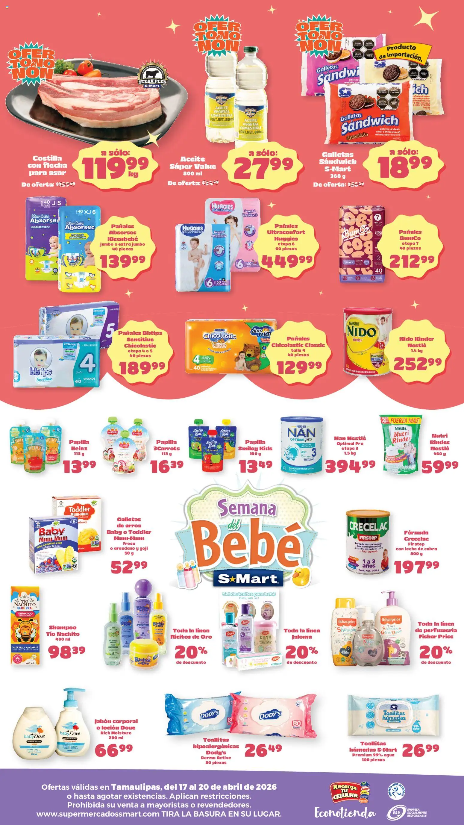 Nuevas ofertas de S-Mart válidas en toda la República Mexicana desde el 17.04.2026. ¡Encuentra las mejores ofertas en S-Mart folleto Ofertas de feria Reynosa! | Página: 2 | Productos: Leche, Arroz, Pañales, Jabón