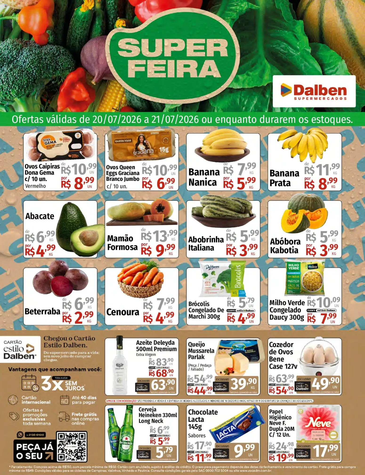 Supermercado Dalben Folheto - válido de 20/07/2026 | Página: 1 | Produtos: Abobrinha, Beterraba, Milho verde, Mussarela