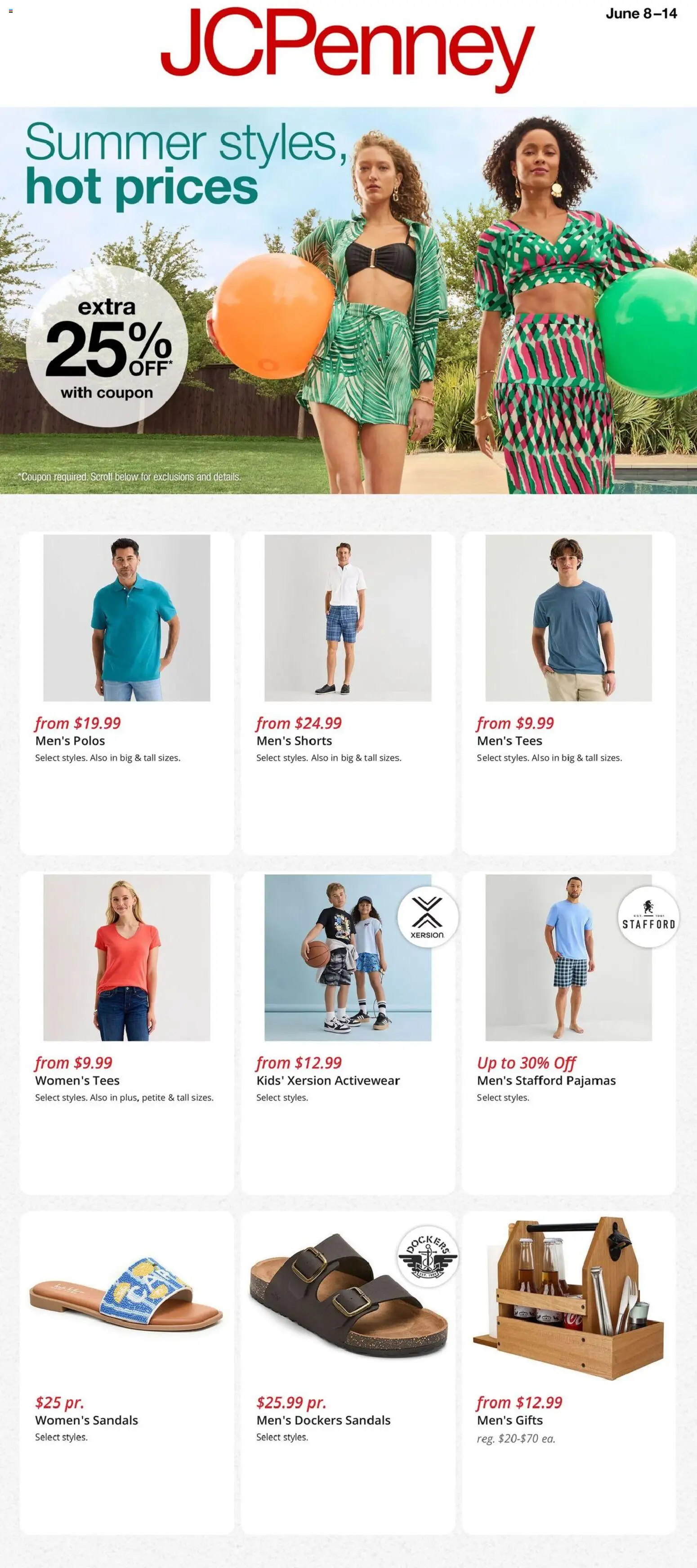 JCPenney Weekly Ad - valid from 08.06.2026 | Page: 1 | Products: Shorts, Pajamas, Sandals