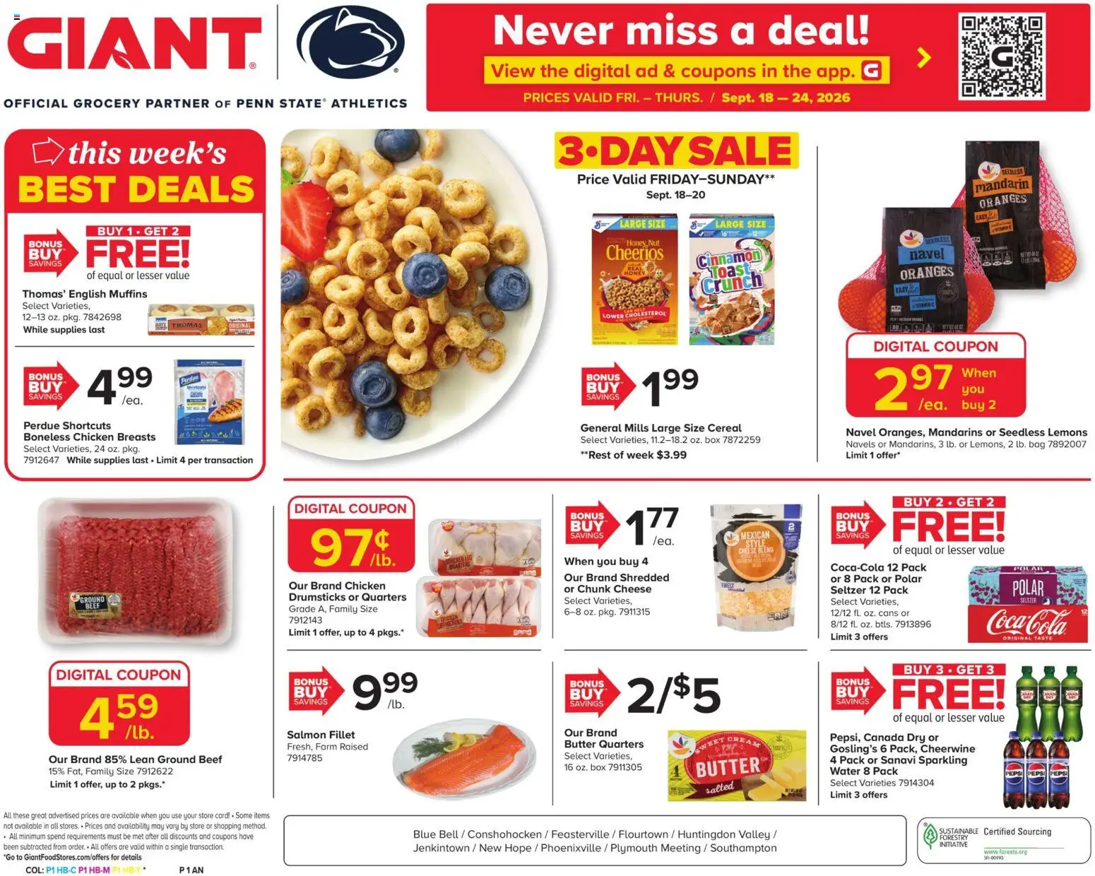 Giant Weekly Ad - valid from 09/18/2026 | Page: 1 | Products: Honey, Oranges, Cereal, Bag