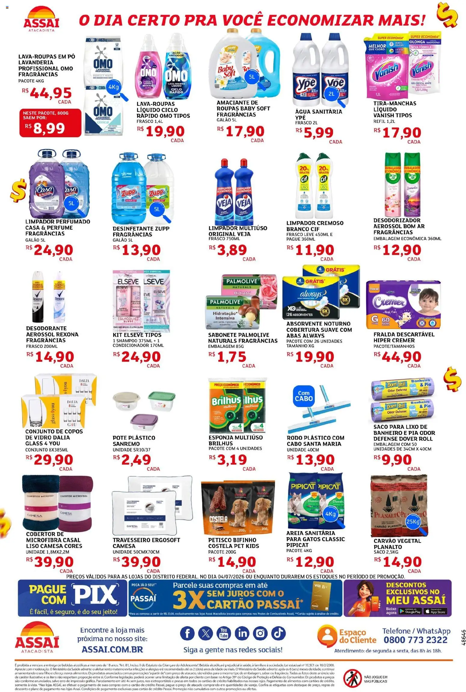 Assaí Atacadista Folheto - válido de 04/07/2026 | Página: 4 | Produtos: Pia, Telefone, Amaciante, Desinfetante