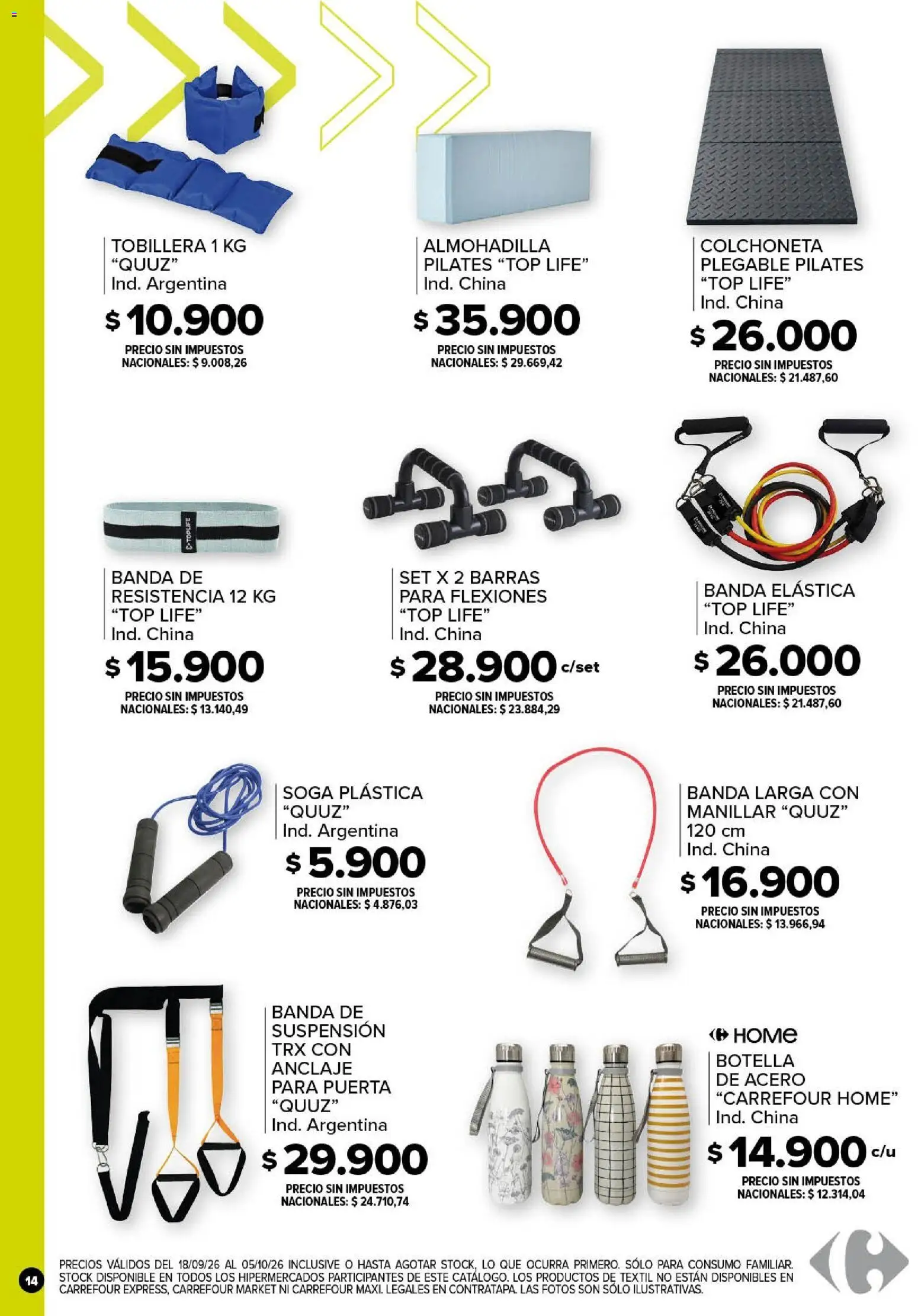 Carrefour - Tiempo Libre │ válido desde el 18/09/2026 | Página: 14 | Productos: Top, Botella, Colchoneta, Soga