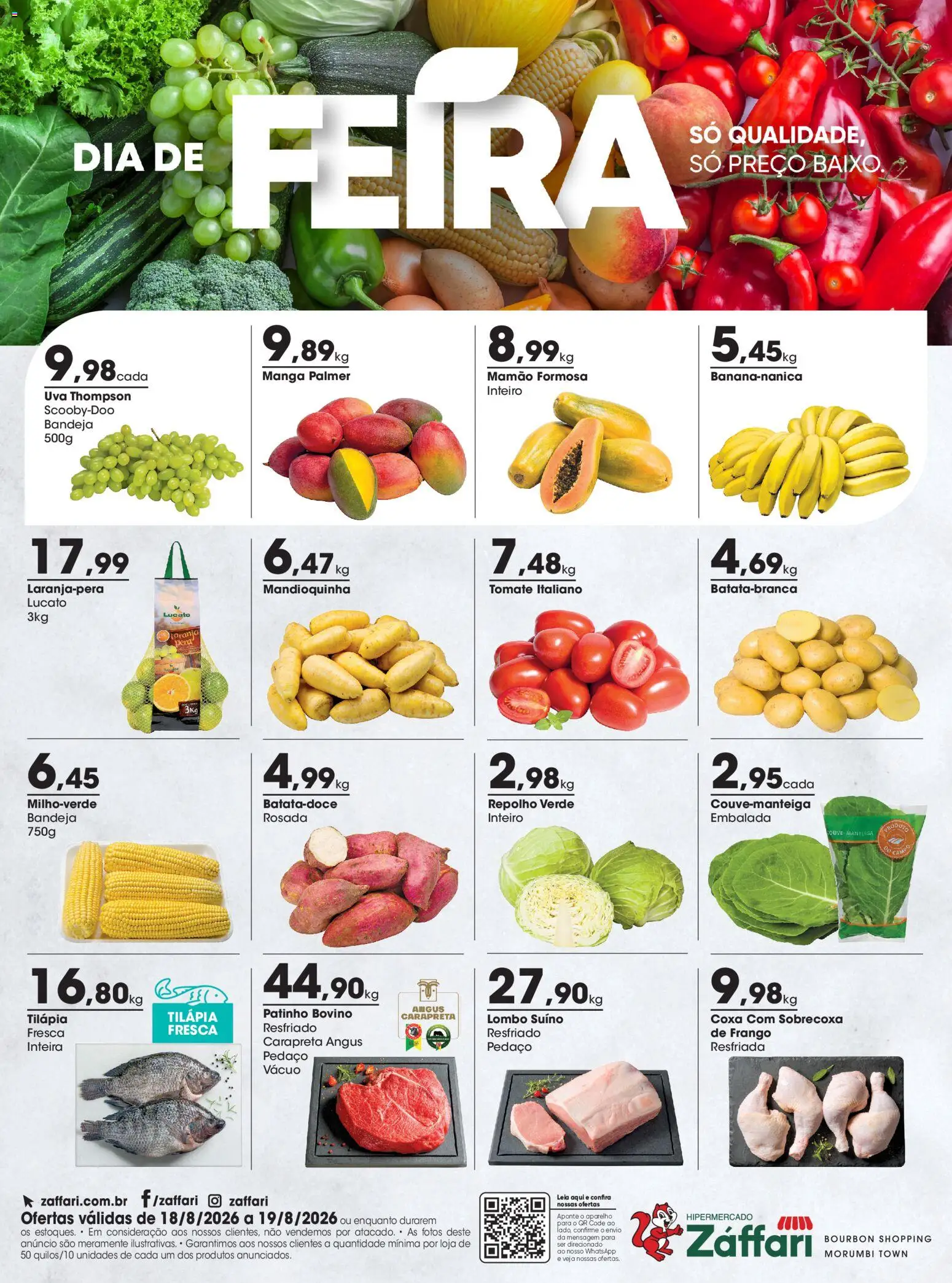 Zaffari Folheto - válido de 18/08/2026 | Página: 1 | Produtos: Mandioquinha, Uva, Lombo, Frango