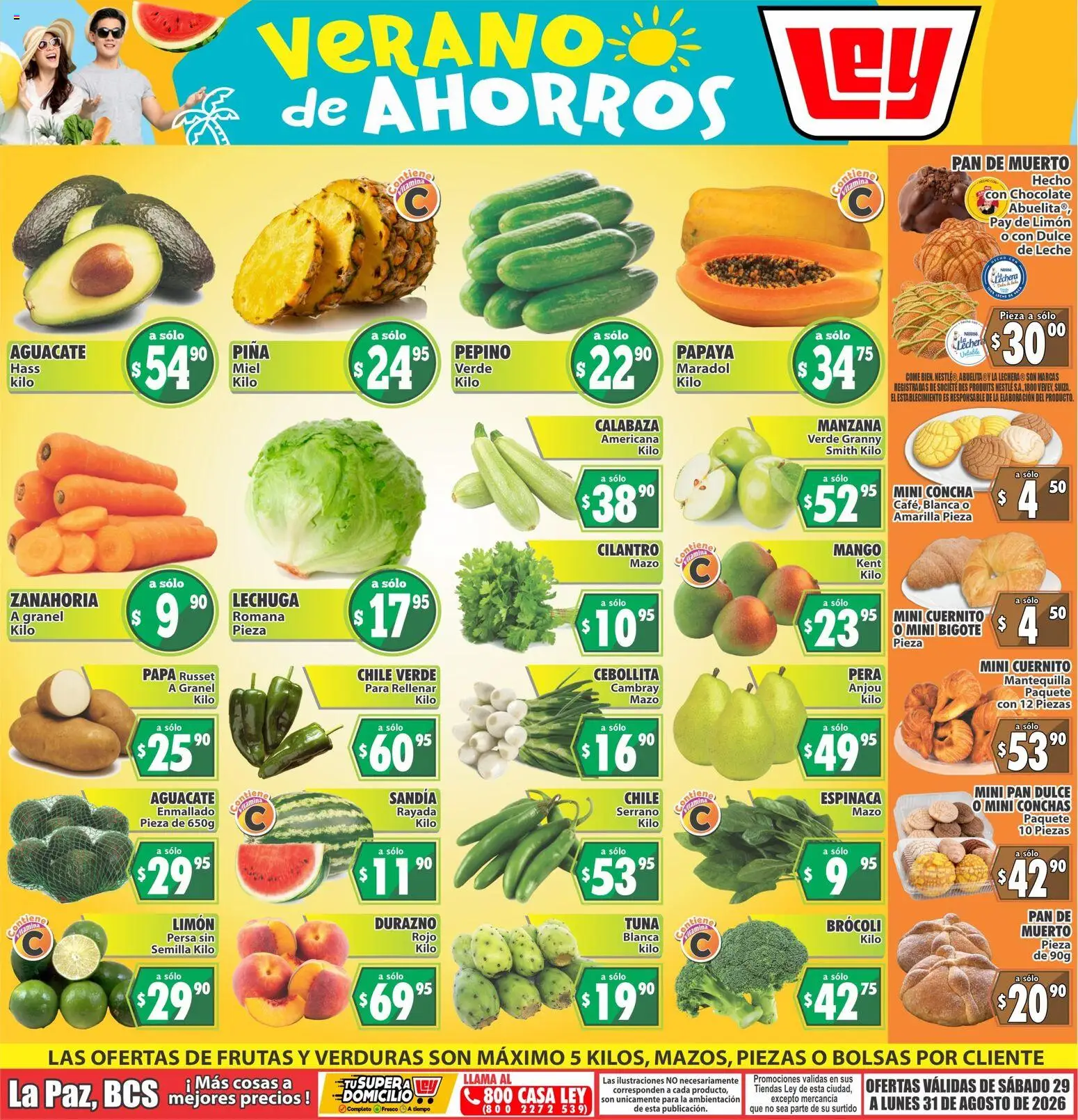 Nuevas ofertas de Casa Ley válidas en toda la República Mexicana desde el 29/08/2026. ¡Encuentra las mejores ofertas en Casa Ley folleto Las ofertas de frutas y verdunas! | Página: 1 | Productos: Pan dulce, Pepino, Dulce, Calabaza