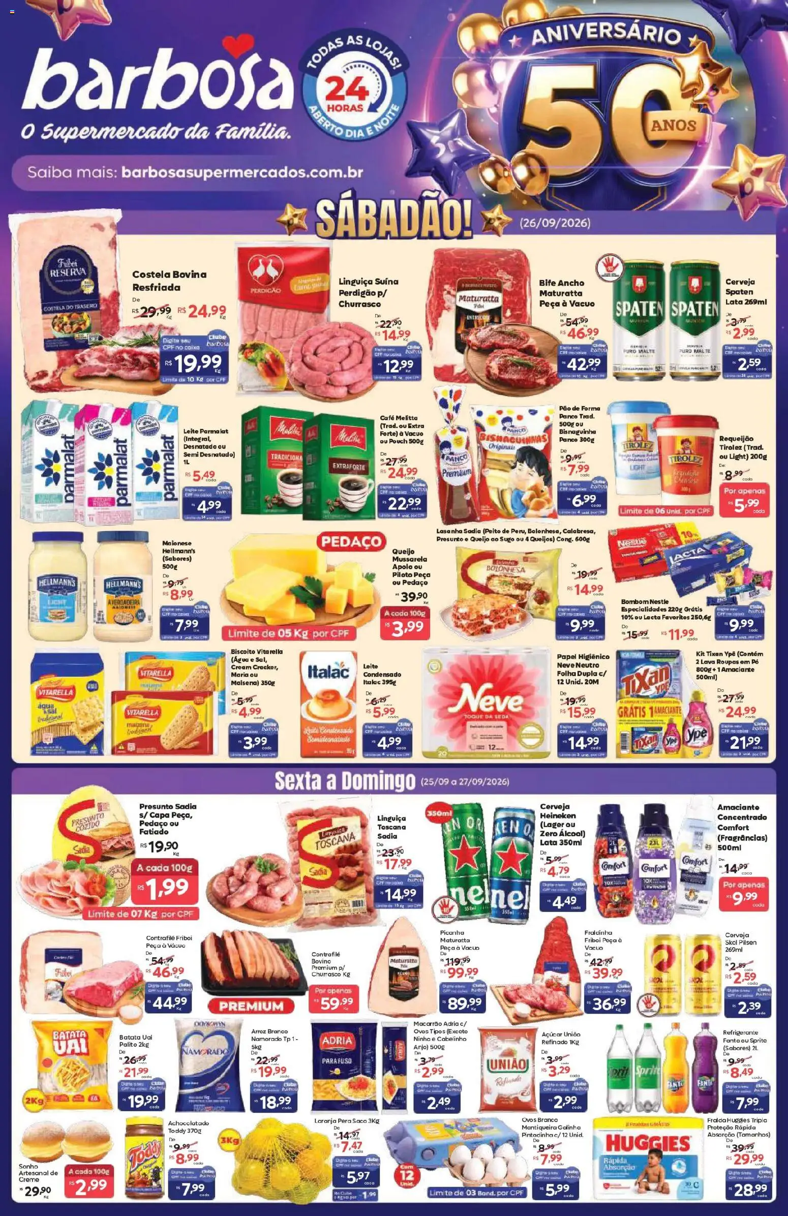 Barbosa Supermercados Folheto - válido de 25/09/2026 | Página: 1 | Produtos: Fanta, Sonho, Queijo, Cerveja