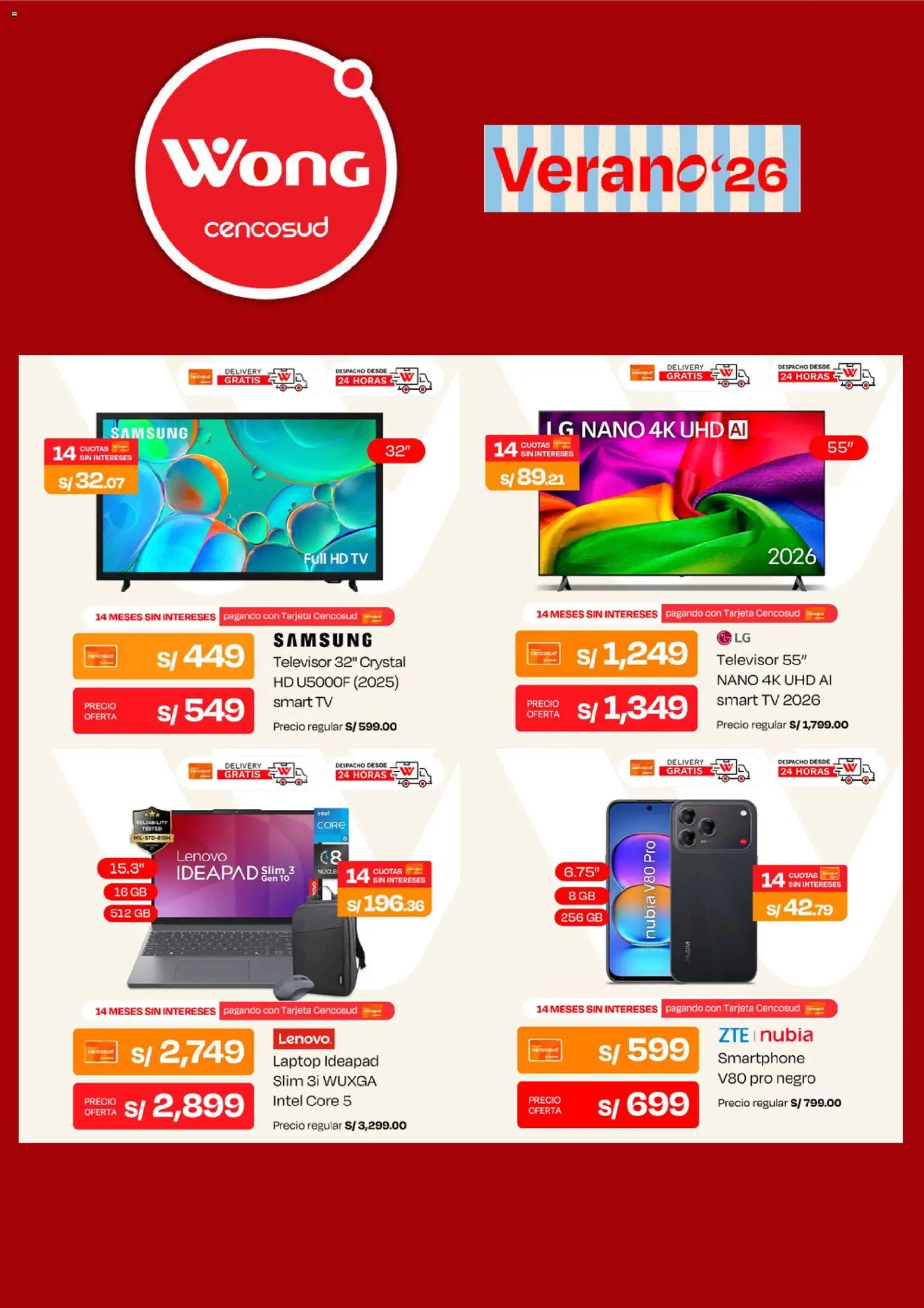 Catálogo Wong válido desde 10/08/2026 | Página: 4 | Productos: Smartphone, Televisor, Laptop