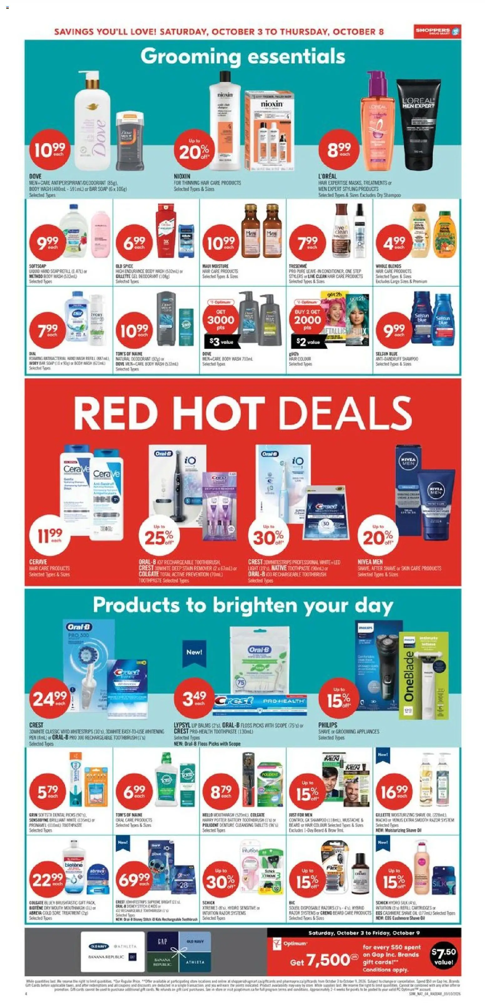 Shoppers flyer valid from Oct 3, 2026 | Page: 10 | Products: Toothbrush, Body wash, Deodorant, Oil