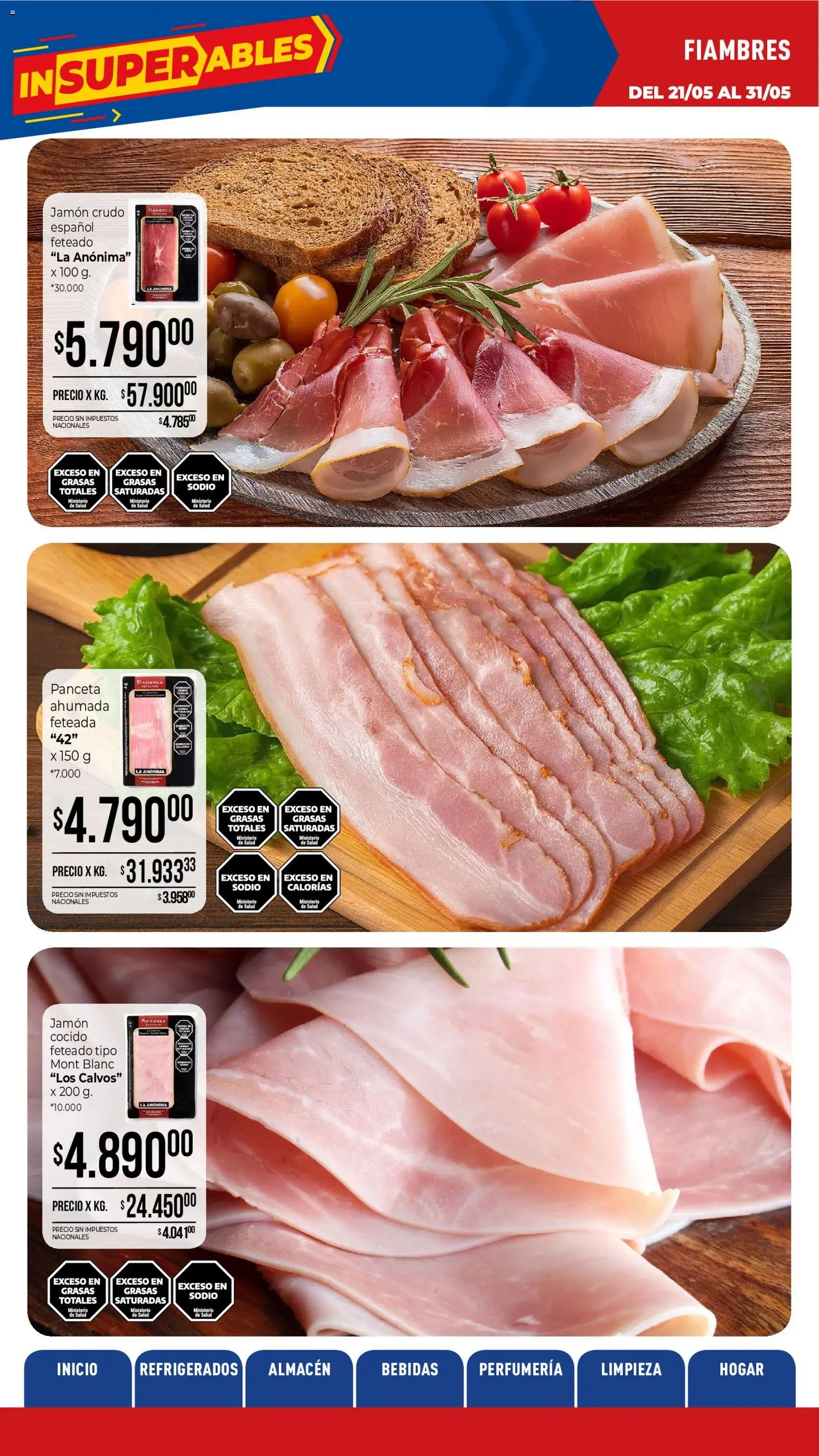 La Anonima catálogo │ válido desde el 21.05.2026 | Página: 4 | Productos: Jamón crudo, Panceta, Jamón