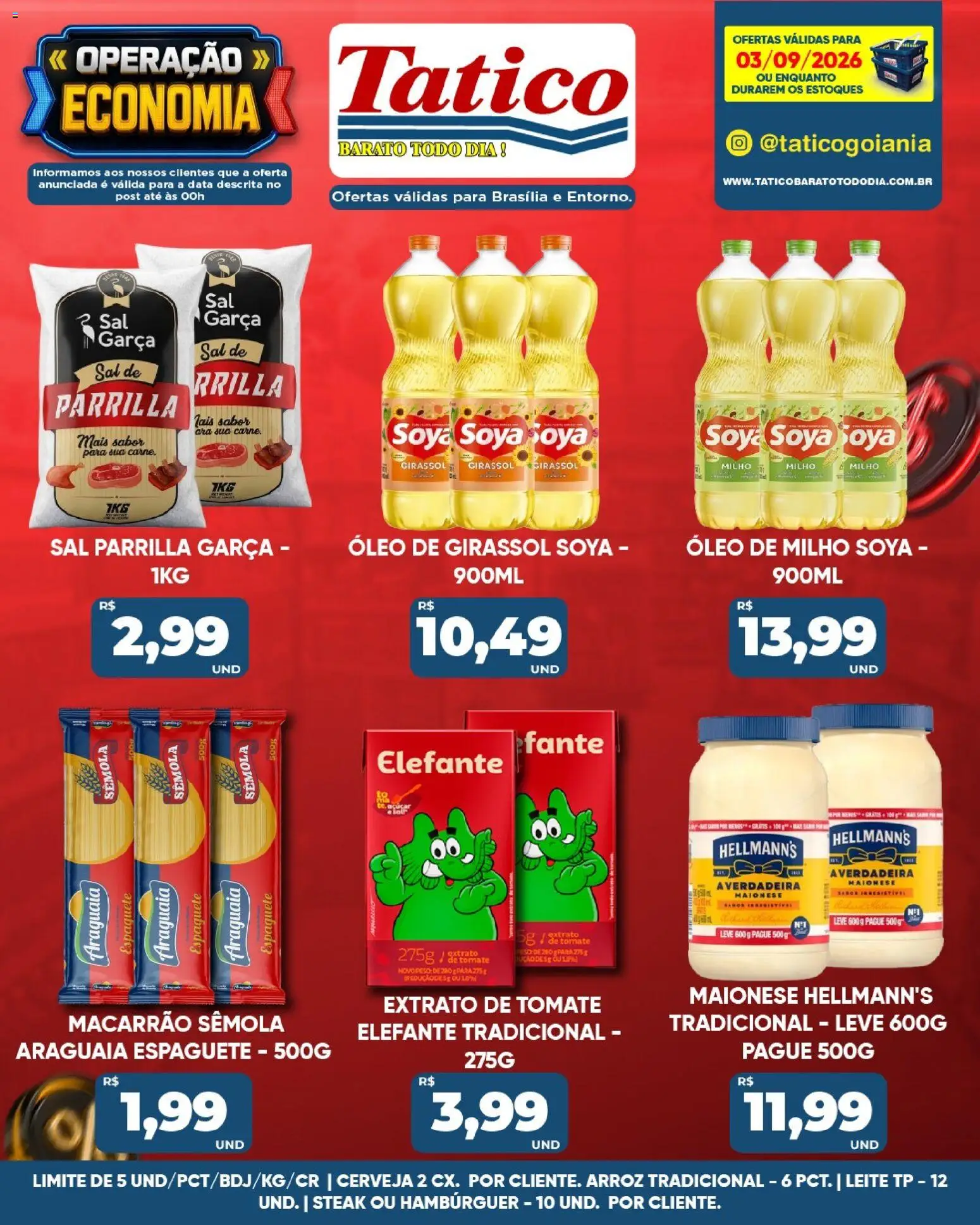 Tatico Folheto - válido de 03/09/2026 | Página: 16 | Produtos: Tomate, Leite, Óleo, Macarrão