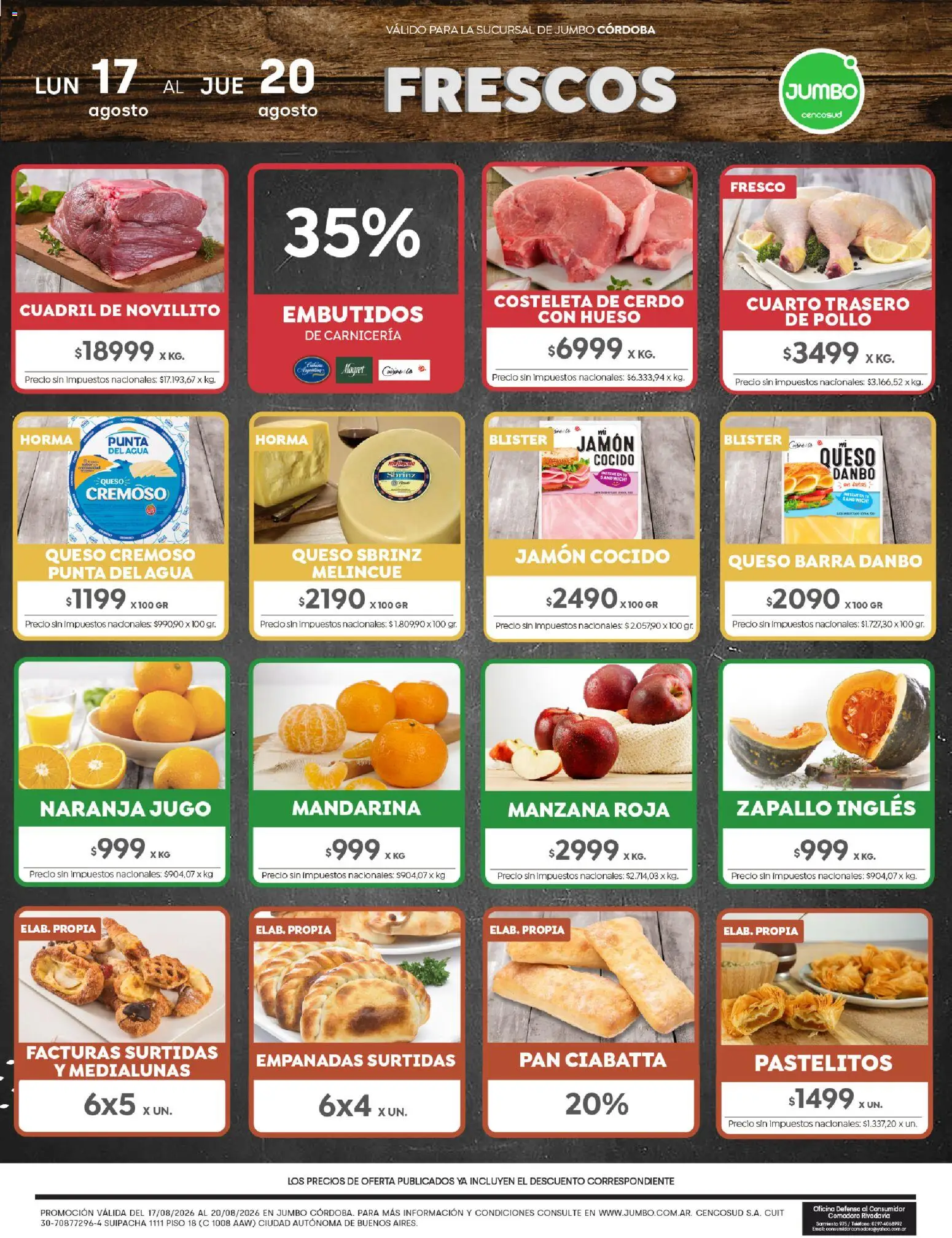 Jumbo - Ofertas | Córdoba │ válido desde el 17/08/2026 | Página: 1 | Productos: Cuadril, Zapallo, Agua, Cerdo