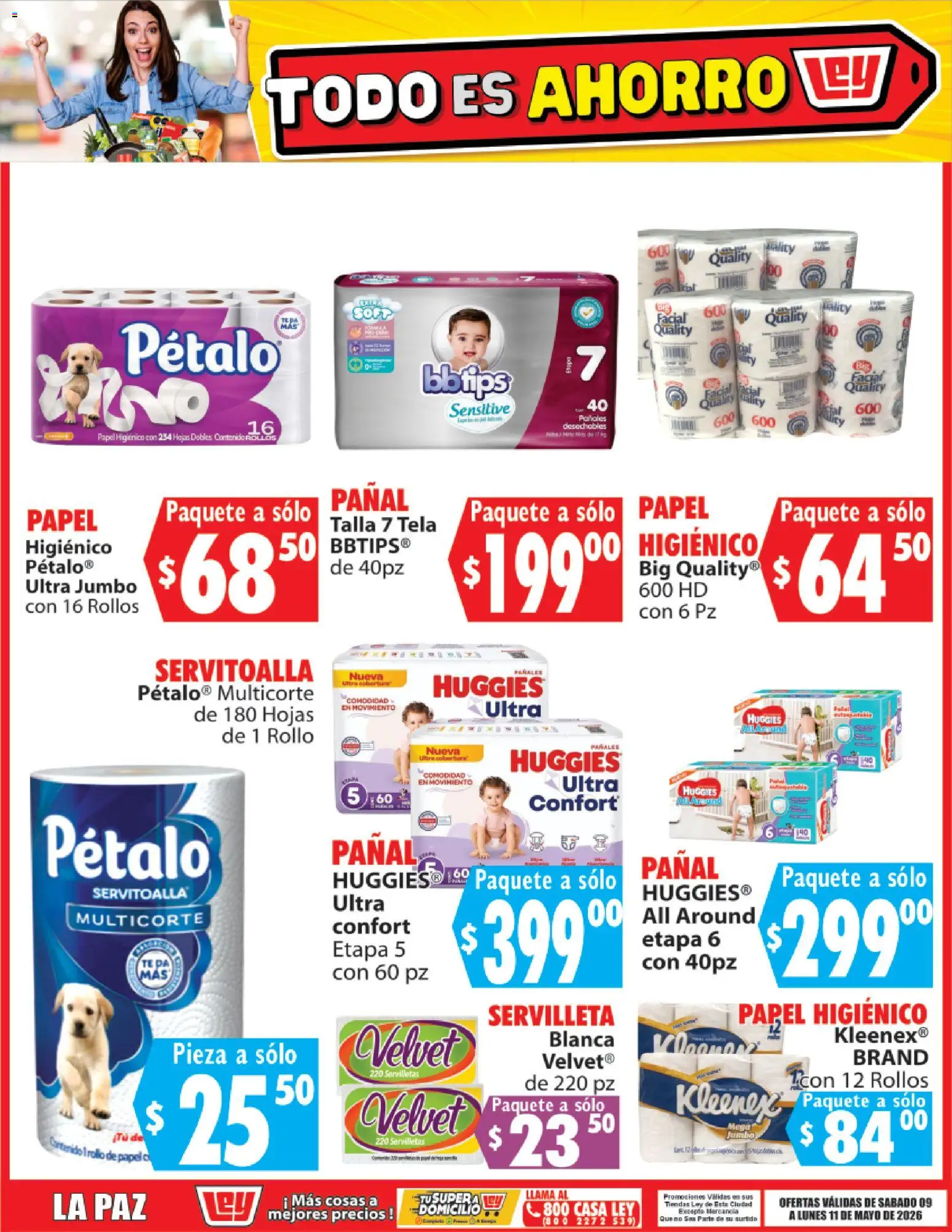 Nuevas ofertas de Casa Ley válidas en toda la República Mexicana desde el 09.05.2026. ¡Encuentra las mejores ofertas en Casa Ley folleto Todo es ahorro! | Página: 7 | Productos: Pañales, Papel higiénico, Servilletas