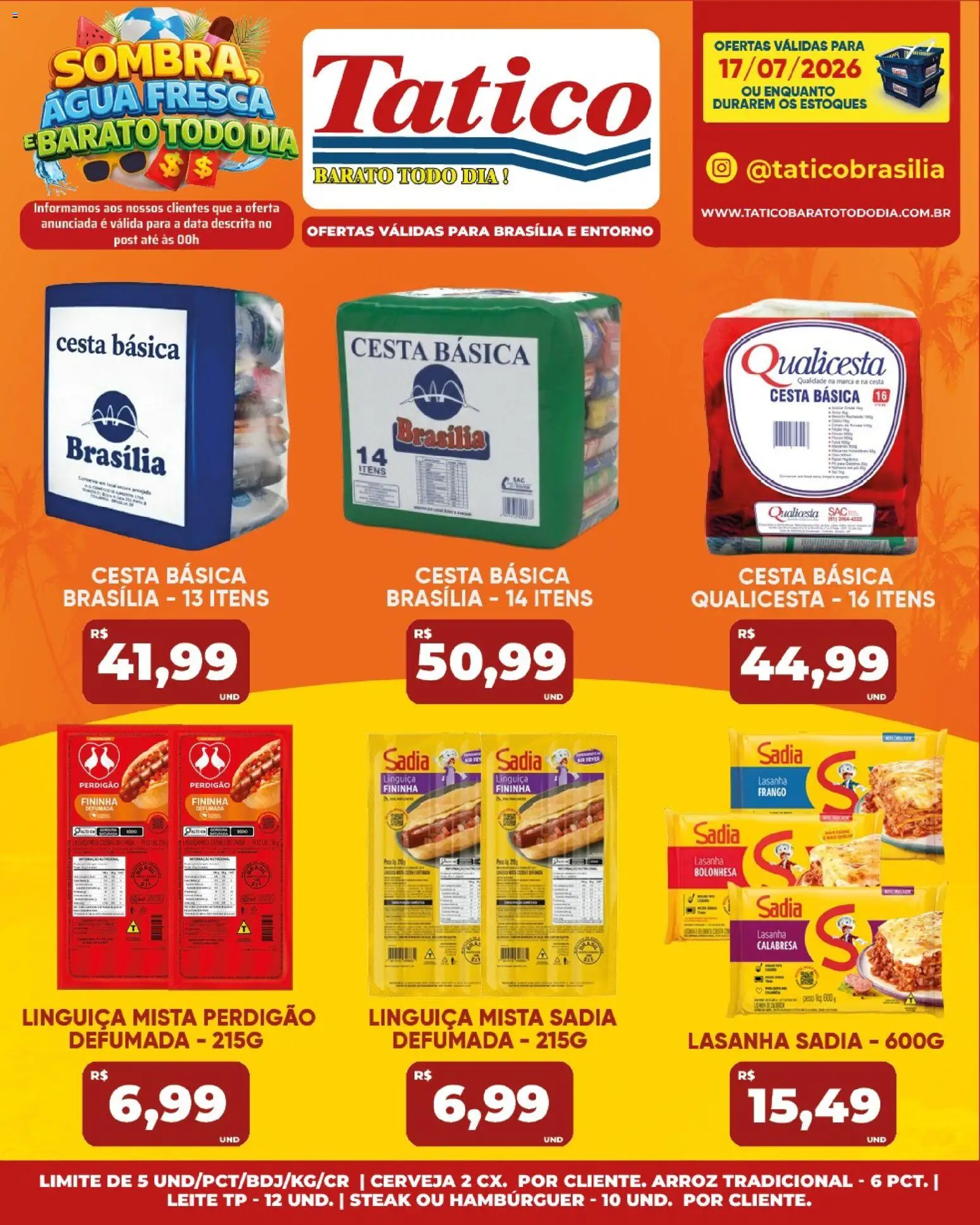Tatico Folheto - válido de 17/07/2026 | Página: 16 | Produtos: Linguiça, Leite, Arroz, Lasanha