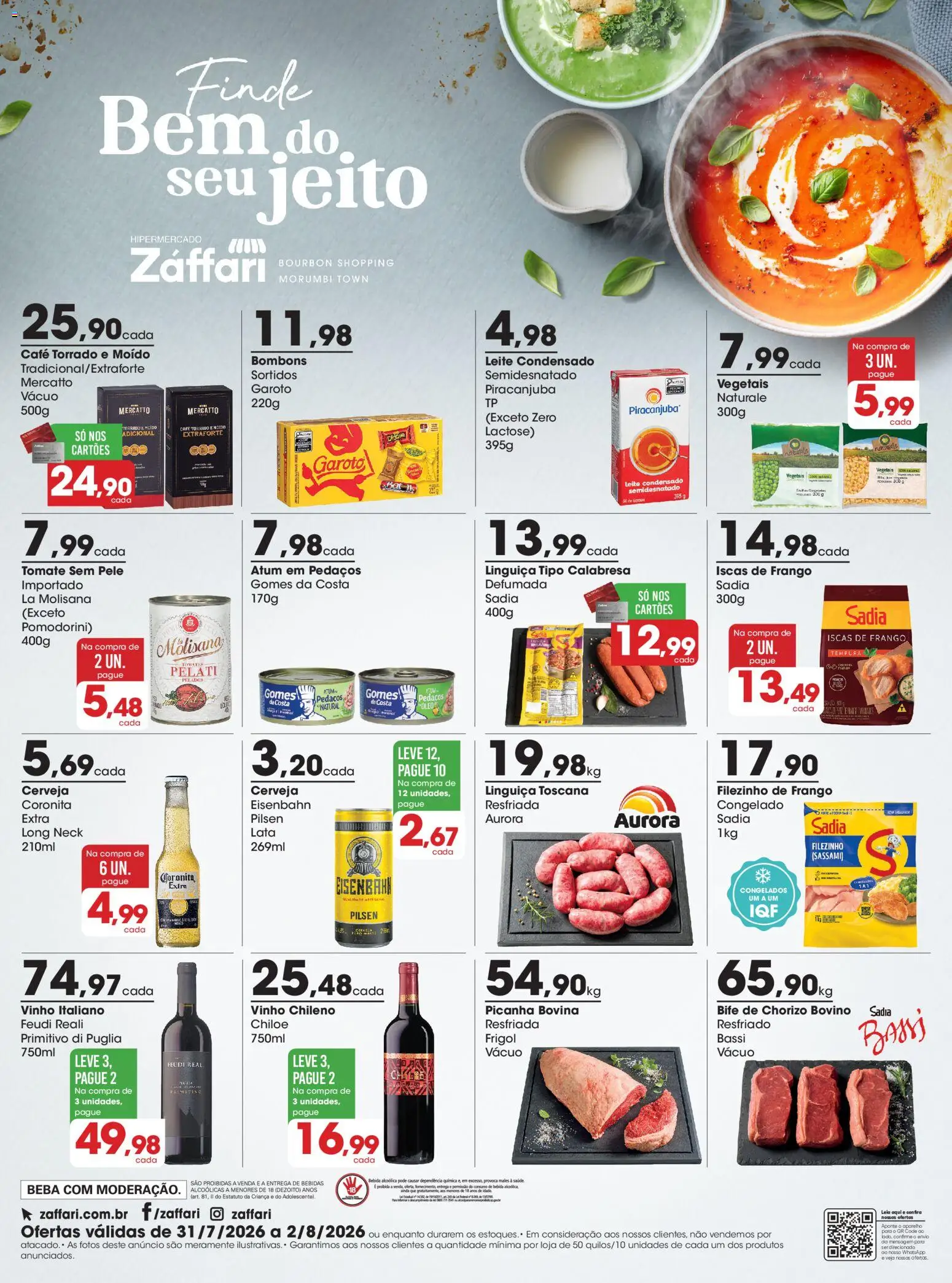 Zaffari Folheto - válido de 31/07/2026 | Página: 1 | Produtos: Café, Cerveja, Atum, Leite condensado