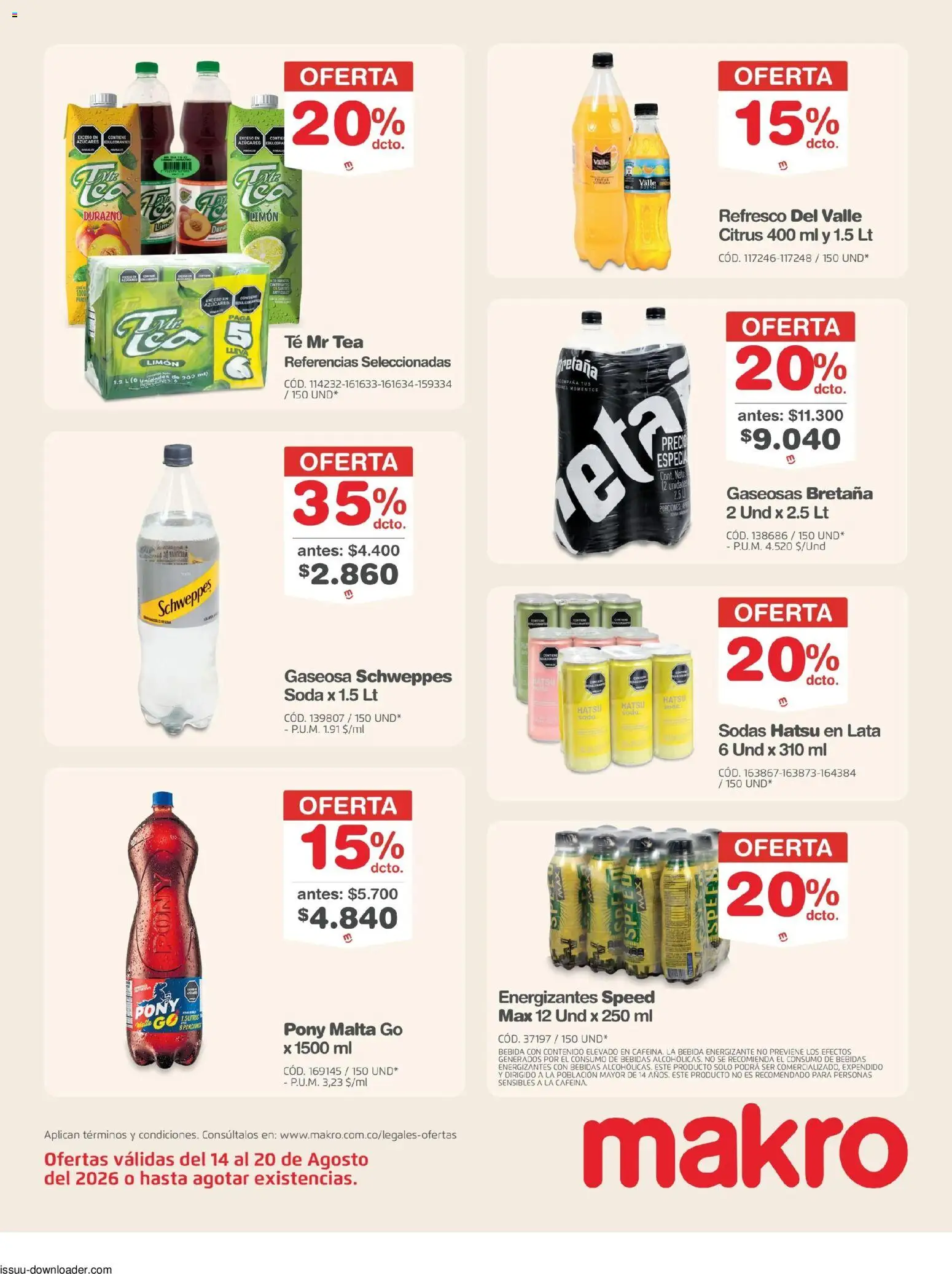 Makro revista - valida desde el 14/08/2026 | Página: 19 | Productos: Té, Soda, Limón, Durazno