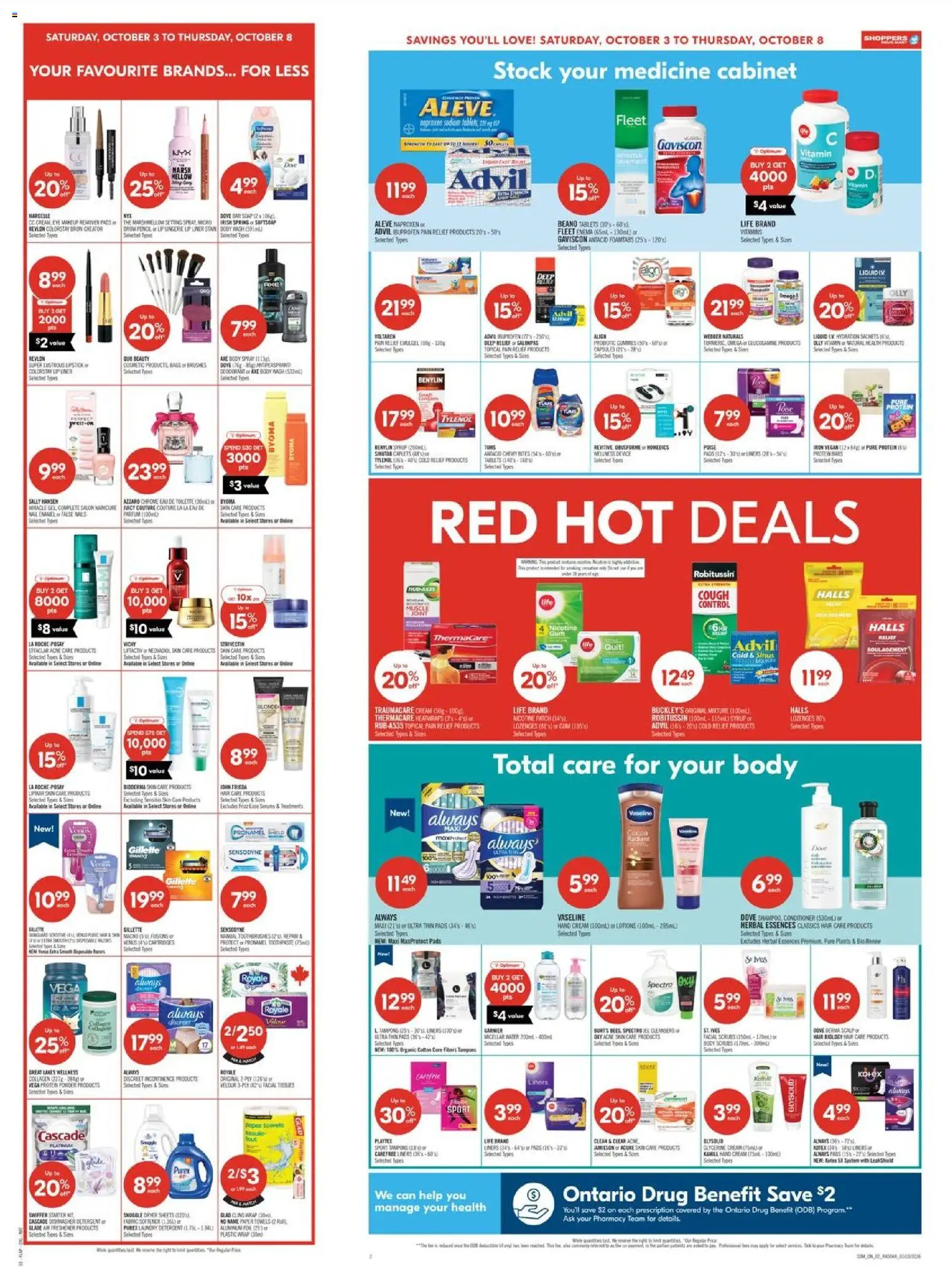 Shoppers flyer valid from Oct 3, 2026 | Page: 4 | Products: Paper towels, Makeup remover, Body wash, Foil
