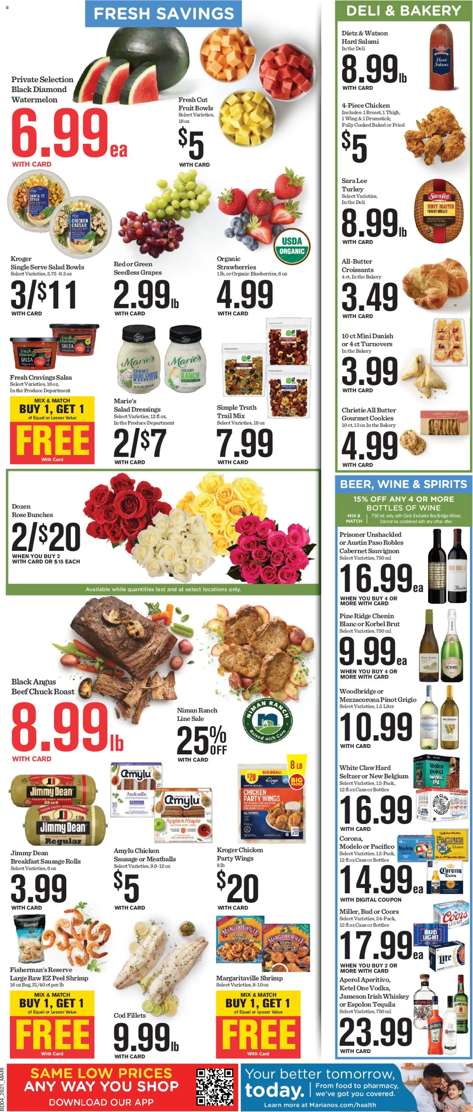 Mariano's Weekly Ad - valid from 06/24/2026 | Page: 12 | Products: Butter, Strawberries, Whiskey, Salad