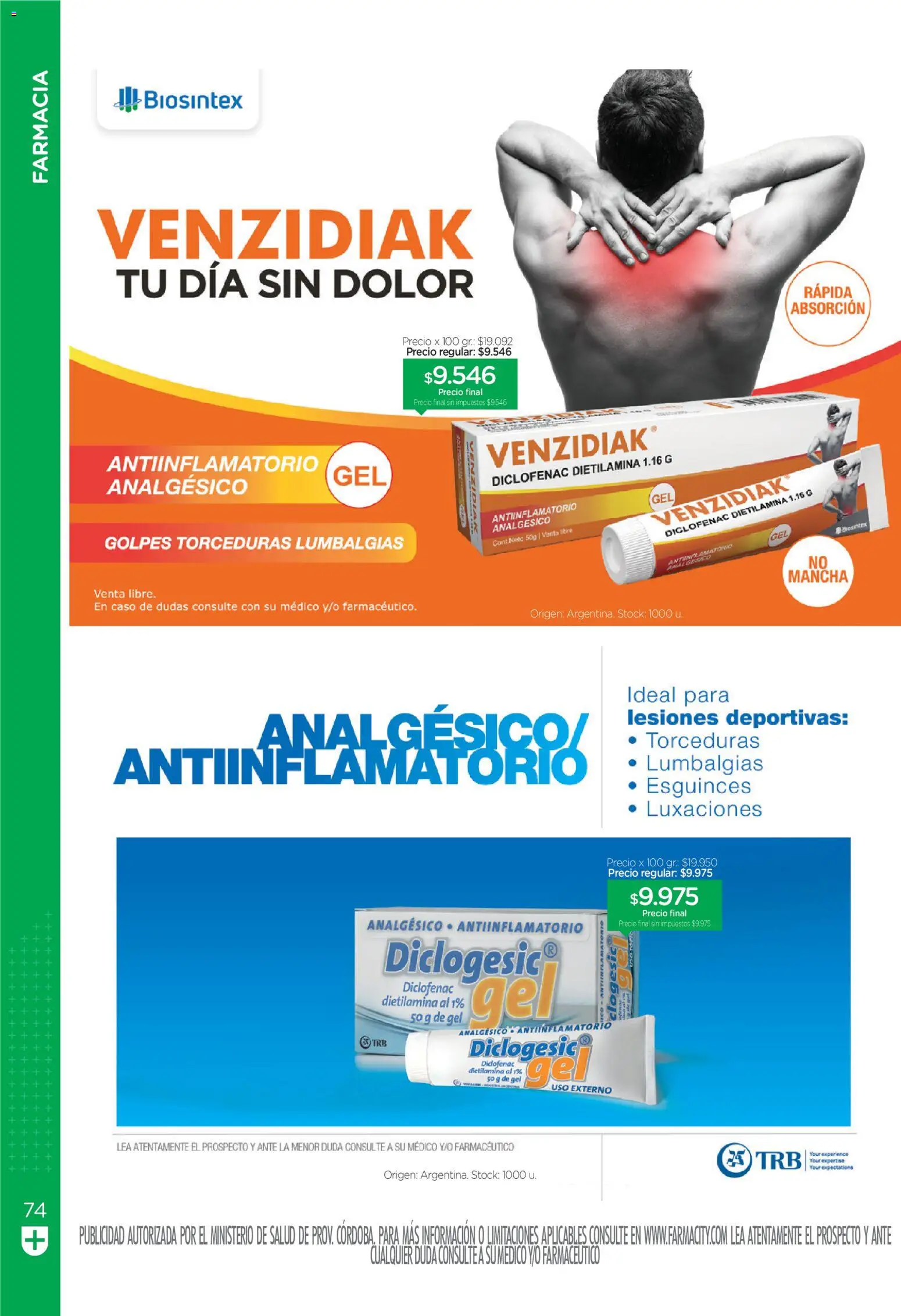 Farmacity catálogo │ válido desde el 30.04.2026 | Página: 74 | Productos: Analgésico, Antiinflamatorio