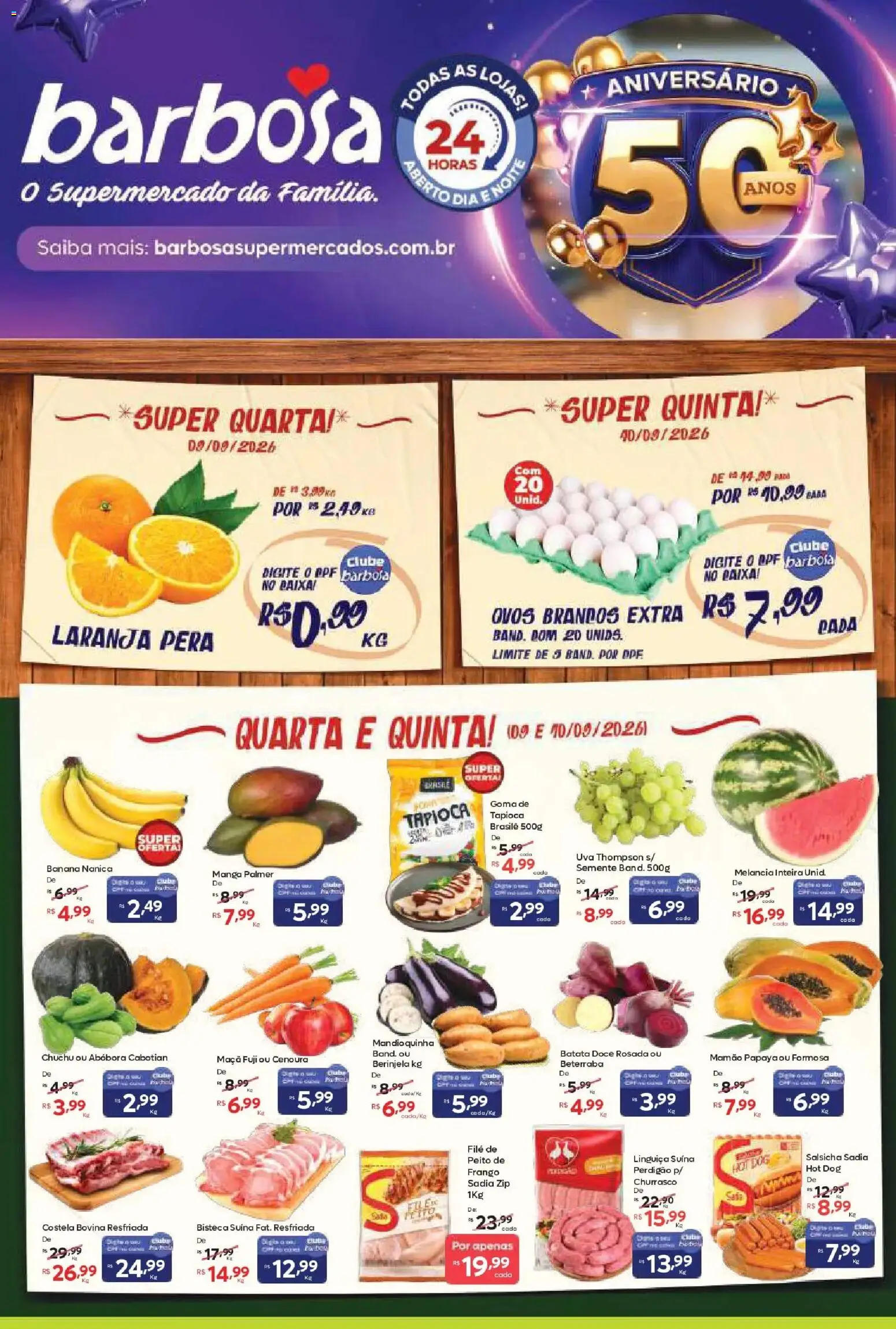 Barbosa Supermercados Folheto - válido de 09/09/2026 | Página: 1 | Produtos: Chuchu, Berinjela, Tapioca, Costela bovina