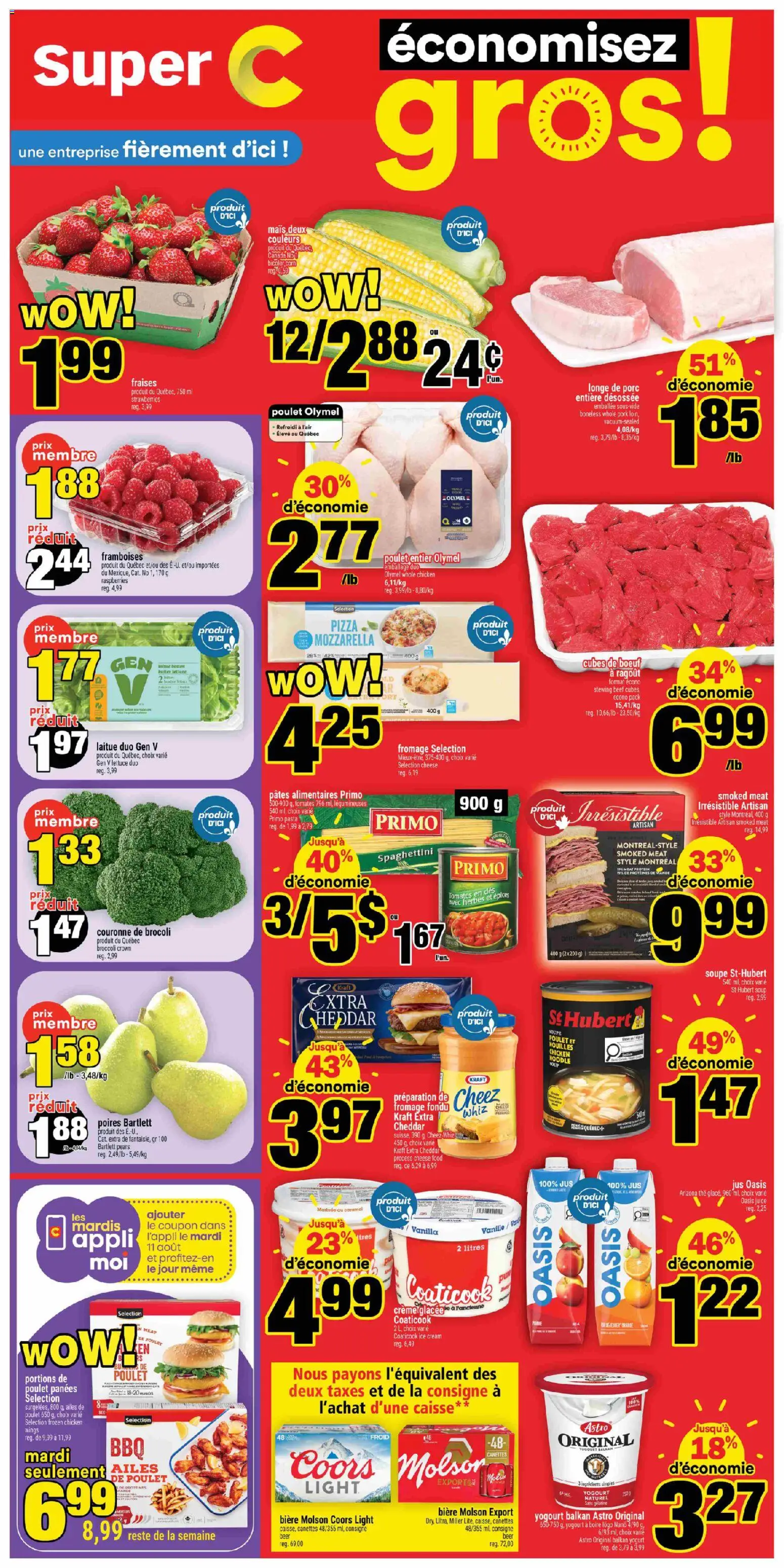 Super C flyer valid from Aug 6, 2026 | Page: 1 | Products: Beef, Strawberries, Ice cream, Pizza