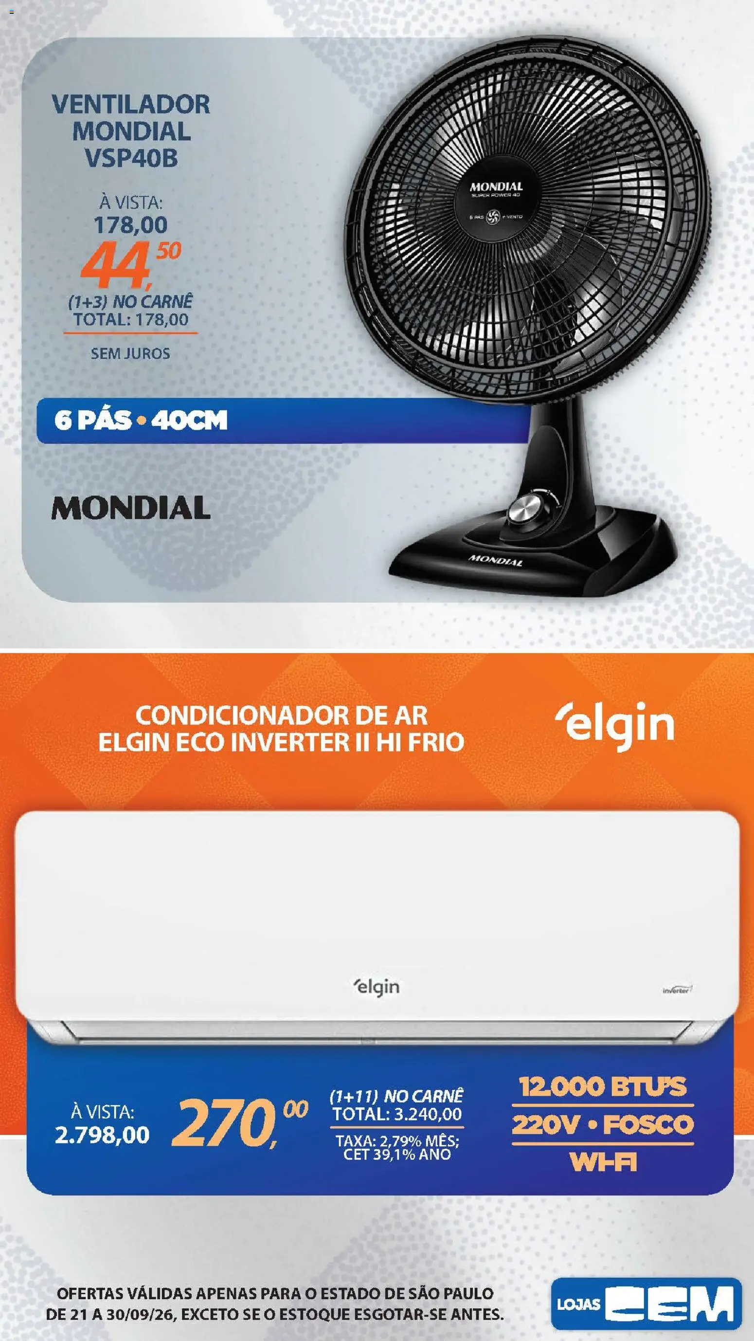 Lojas Cem Folheto - válido de 21/09/2026 | Página: 5 | Produtos: Ventilador, Condicionador, Carne