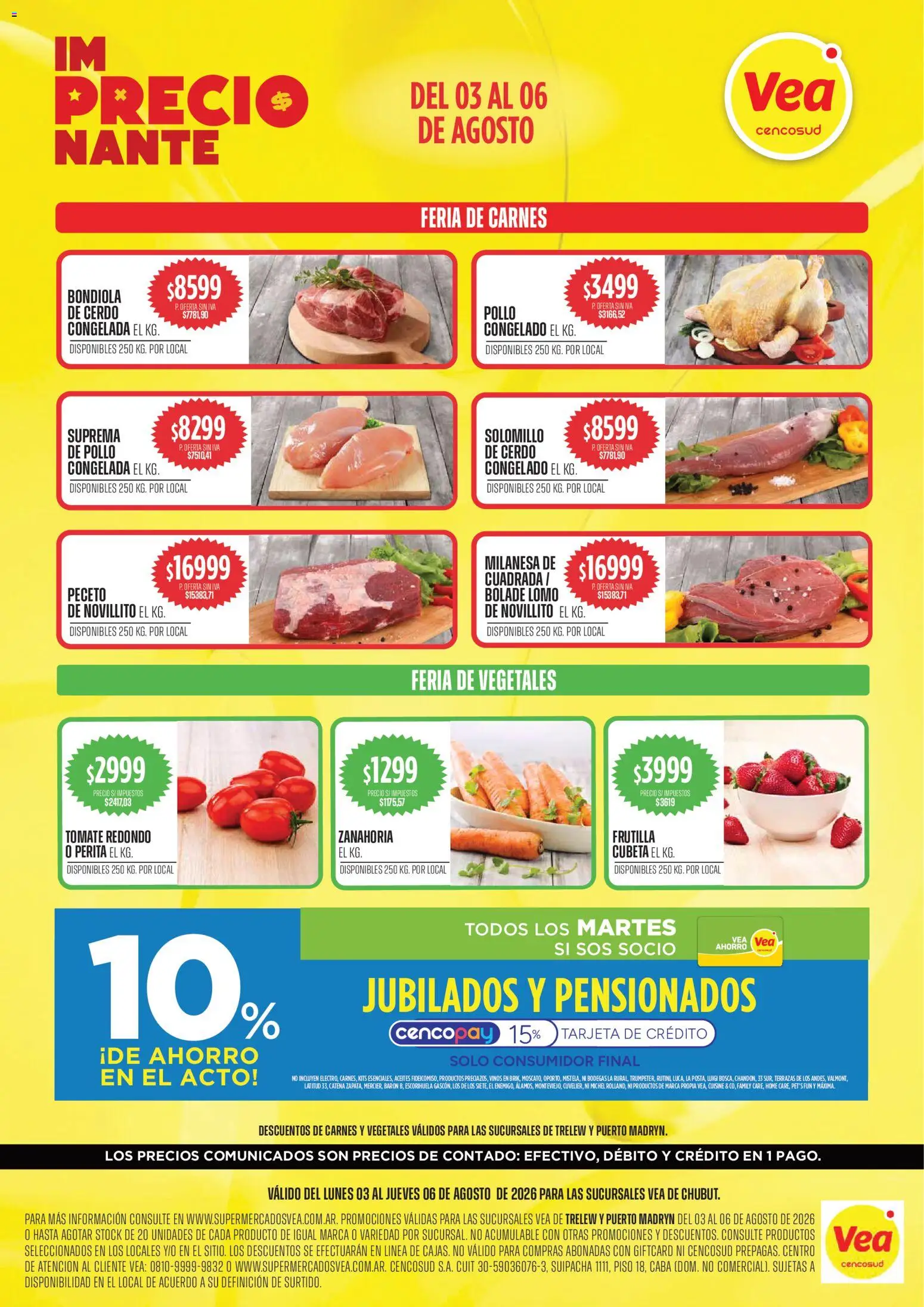 Vea - VOLANTE SEMANAL CHUBUT │ válido desde el 03/08/2026 | Página: 1 | Productos: Frutilla, Tomate, Cerdo, Zanahoria