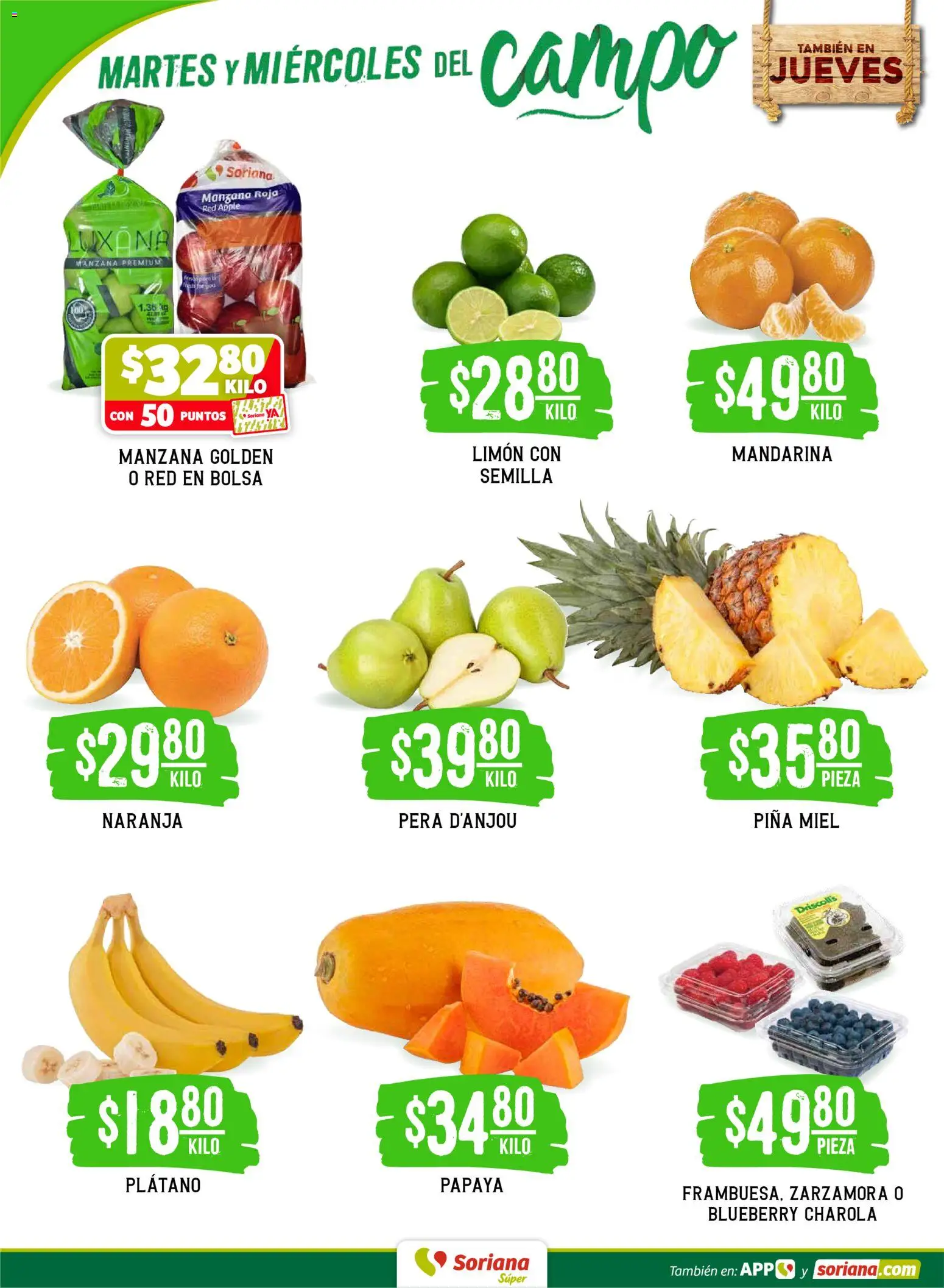 Nuevas ofertas de Soriana válidas en toda la República Mexicana desde el 19.05.2026. ¡Encuentra las mejores ofertas en Soriana Martes y Miércoles del Campo Súper: Saltillo y Torreón! | Página: 2 | Productos: Plátano, Pera, Bolsa, Piña