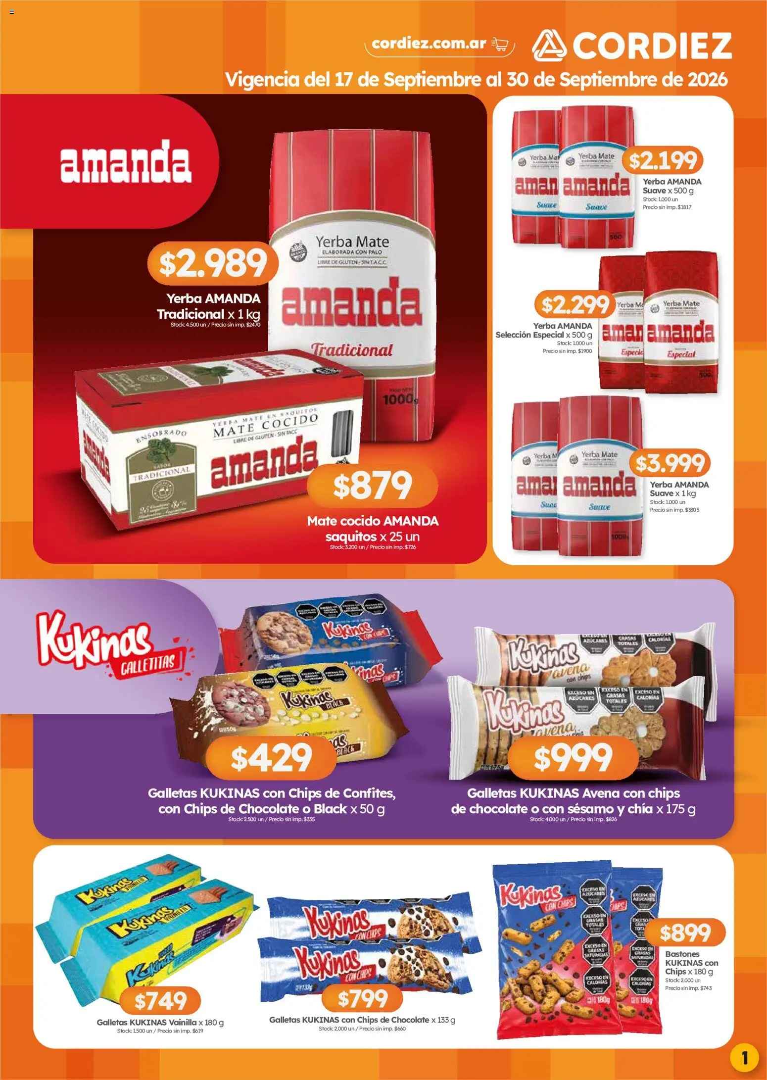 Cordiez - Marcas destacadas │ válido desde el 17/09/2026 | Página: 1 | Productos: Galletitas, Yerba, Avena, Mate cocido