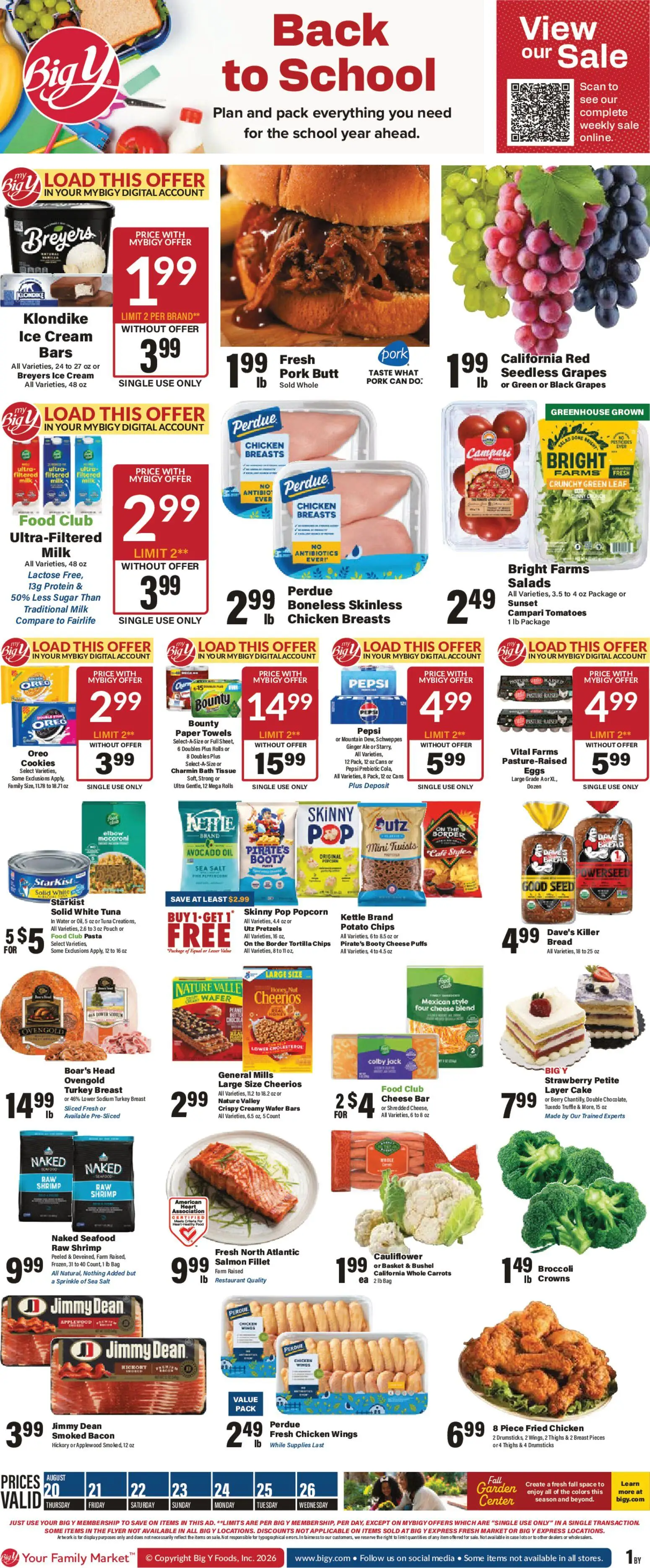 Big Y Weekly Ad - valid from 08/20/2026 | Page: 1 | Products: Shrimp, Basket, Chips, Tuna