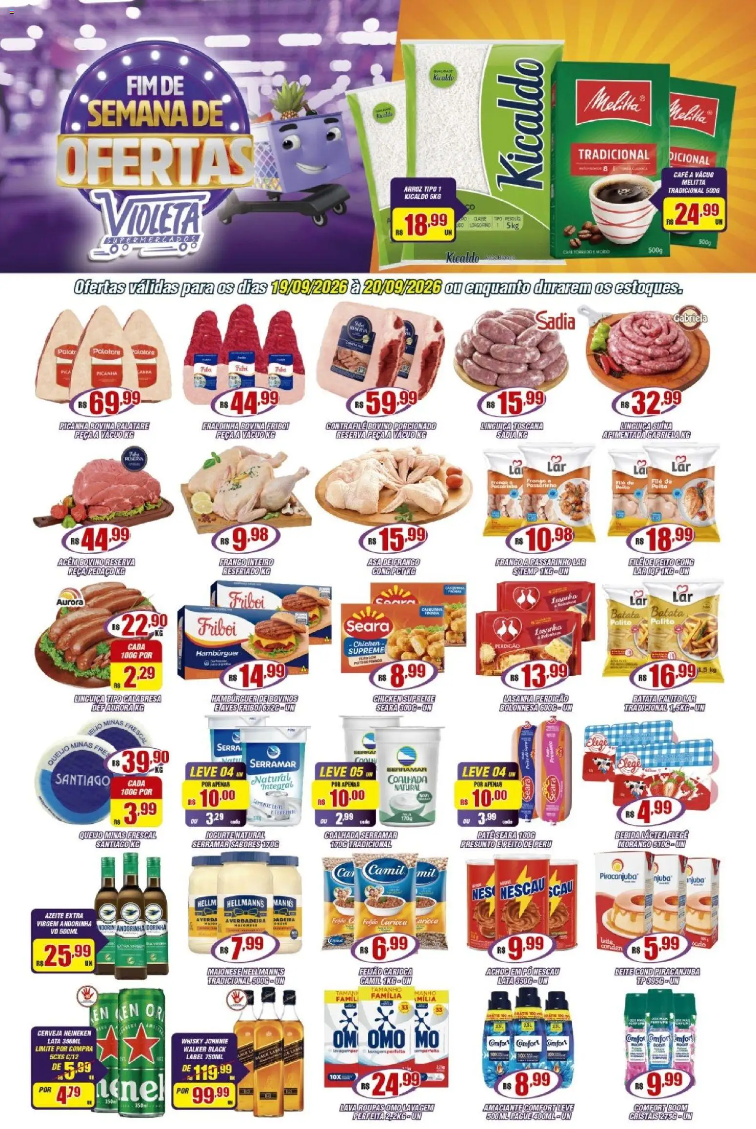 Violeta Supermercados Folheto - válido de 19/09/2026 | Página: 1 | Produtos: Frango inteiro, Lasanha, Maionese, Iogurte natural