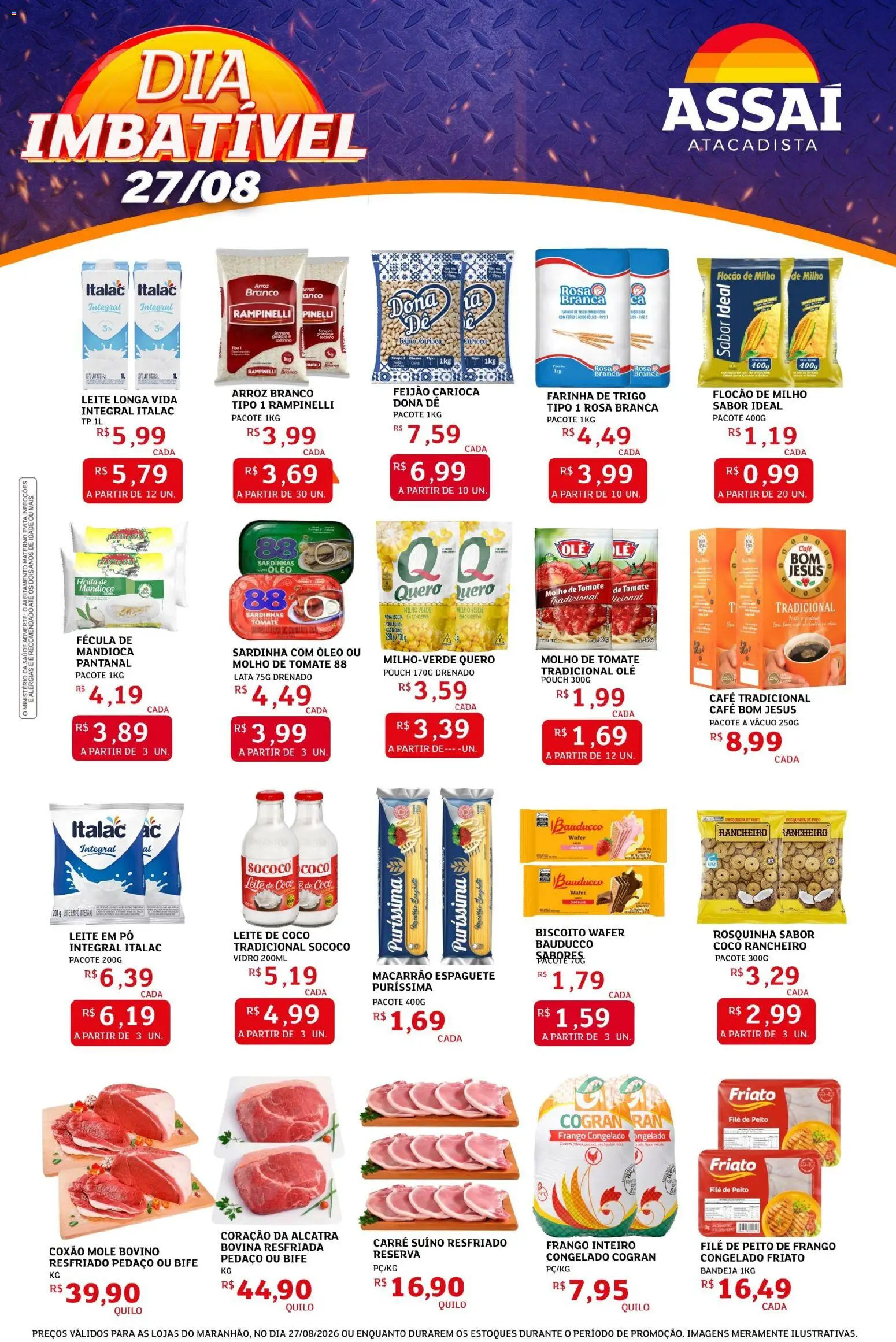 Assaí Atacadista Folheto - válido de 27/08/2026 | Página: 1 | Produtos: Espaguete, Arroz, Macarrão, Bandeja