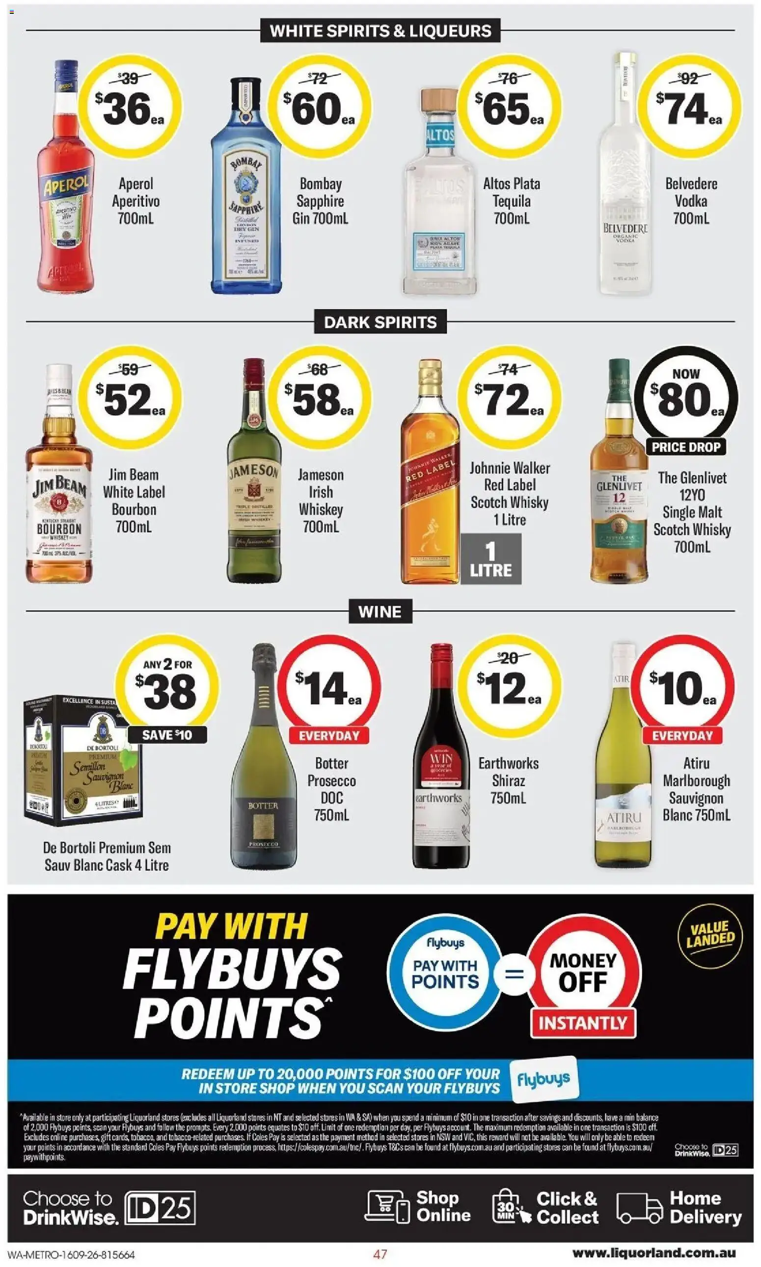 ﻿Coles catalogue valid from 16/09/2026 > Online Australia | Page: 47 | Products: Jim Beam, Scotch whisky, Aperol, Bombay Sapphire