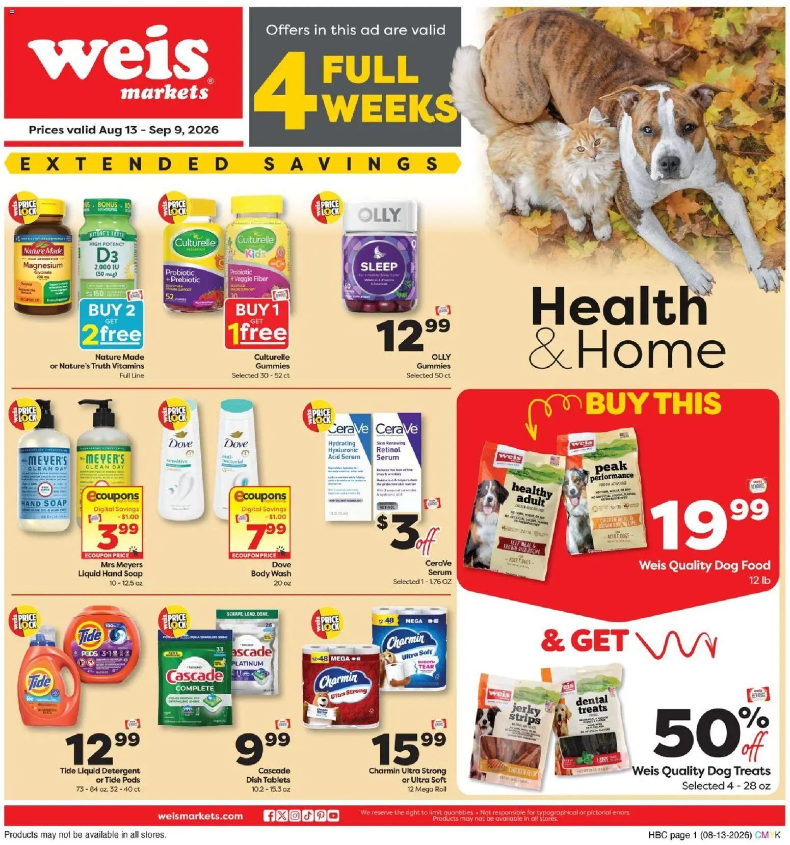 Weis Health & Home - valid from 08/13/2026 | Page: 1 | Products: Magnesium, Chicken, Olive oil, Detergent