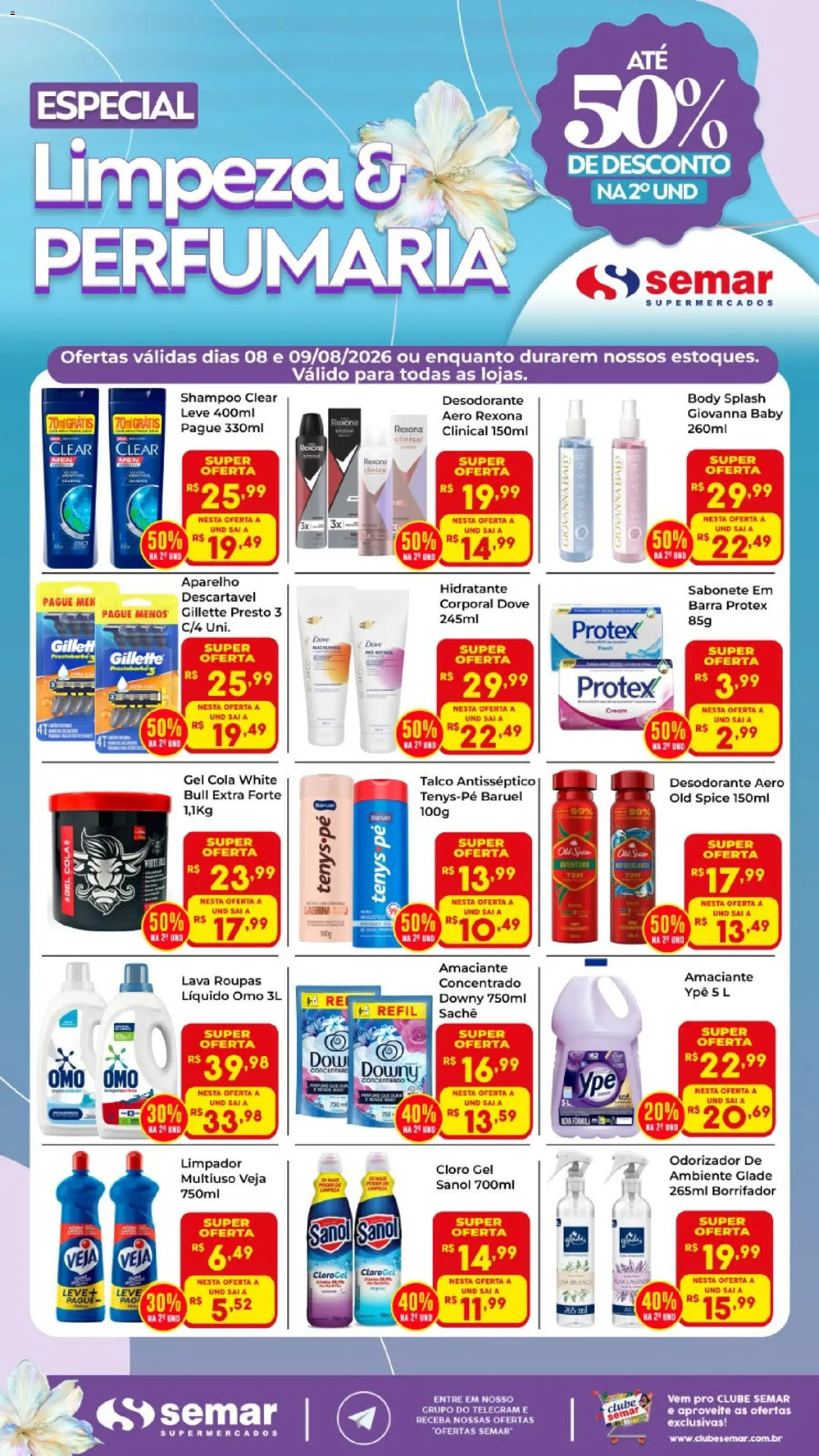 Semar Supermercado Folheto - válido de 08/08/2026 | Página: 1 | Produtos: Cola, Roupas, Saia, Dove