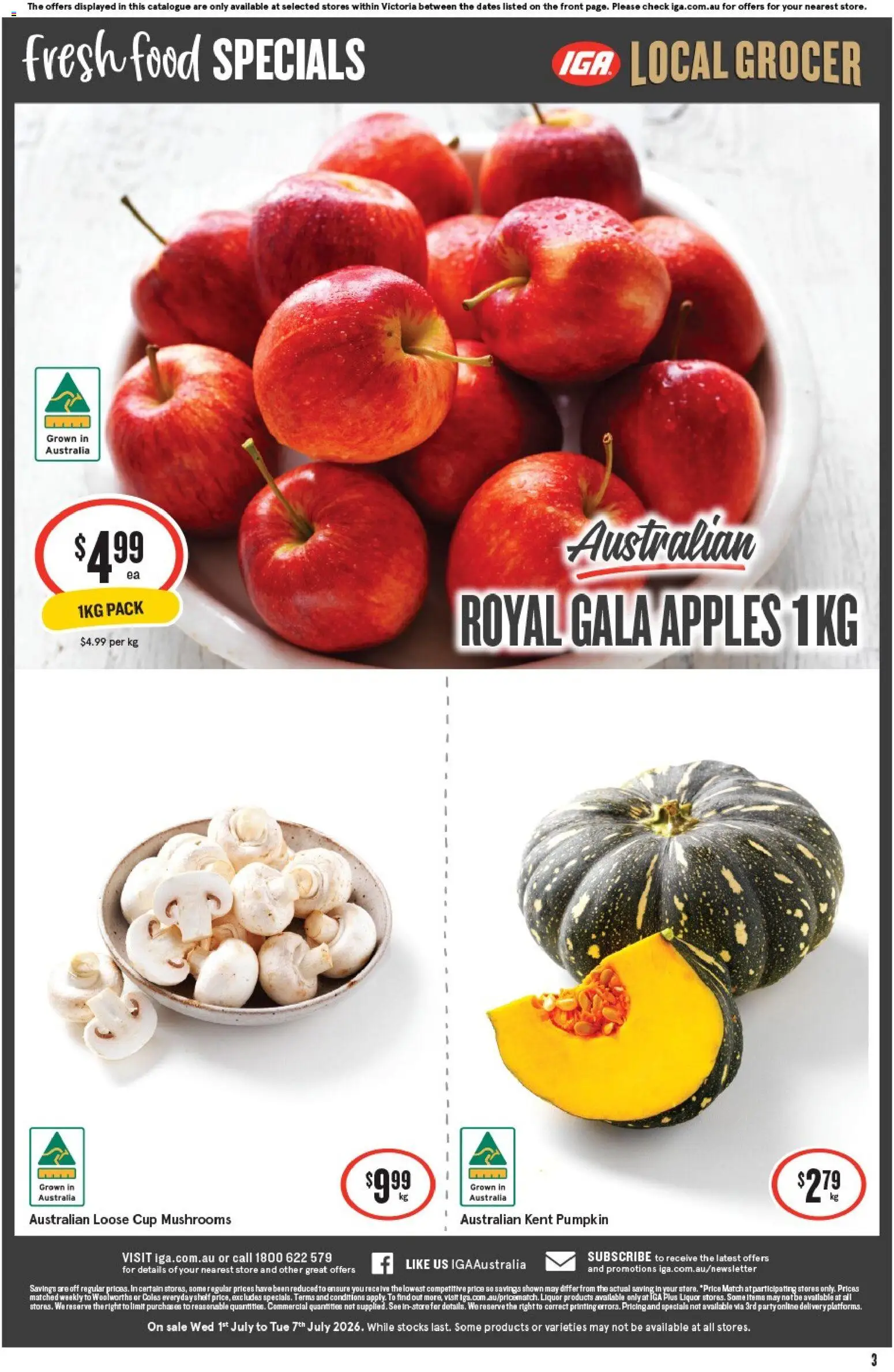 IGA catalogue - valid from 01/07/2026 | Page: 4 | Products: Shelf, Apples, Mushrooms, Pumpkin