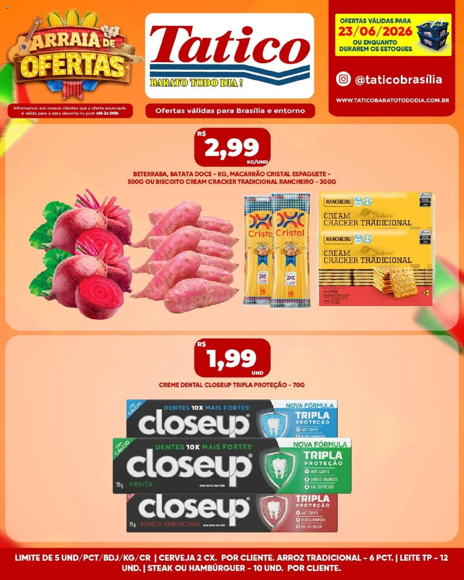 Tatico Folheto - válido de 23/06/2026 | Página: 2 | Produtos: Creme, Batata, Creme dental, Cream cracker