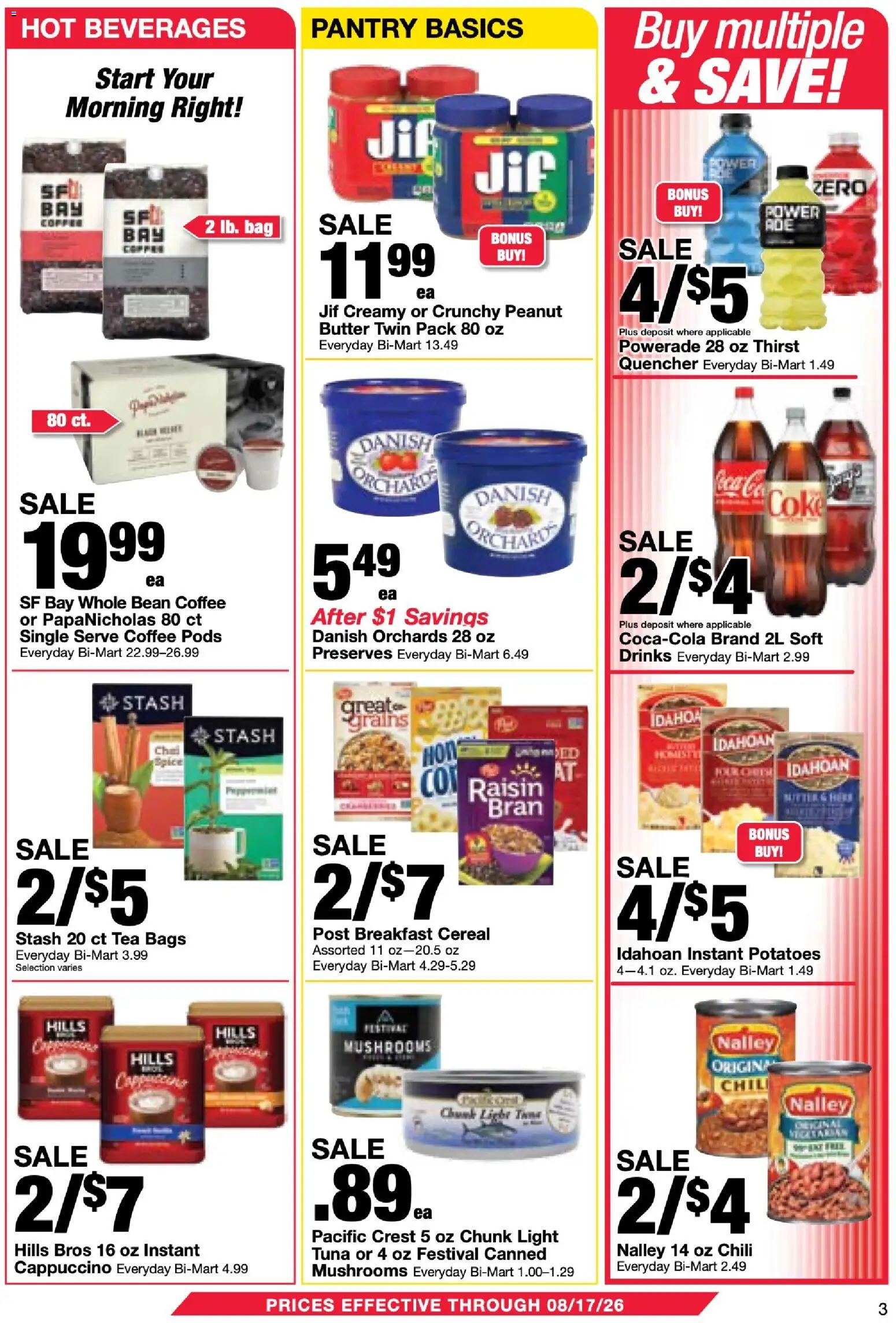 Bi-Mart Membership Savings Book - valid from 07/28/2026 | Page: 3 | Products: Butter, Tea, Potatoes, Bag