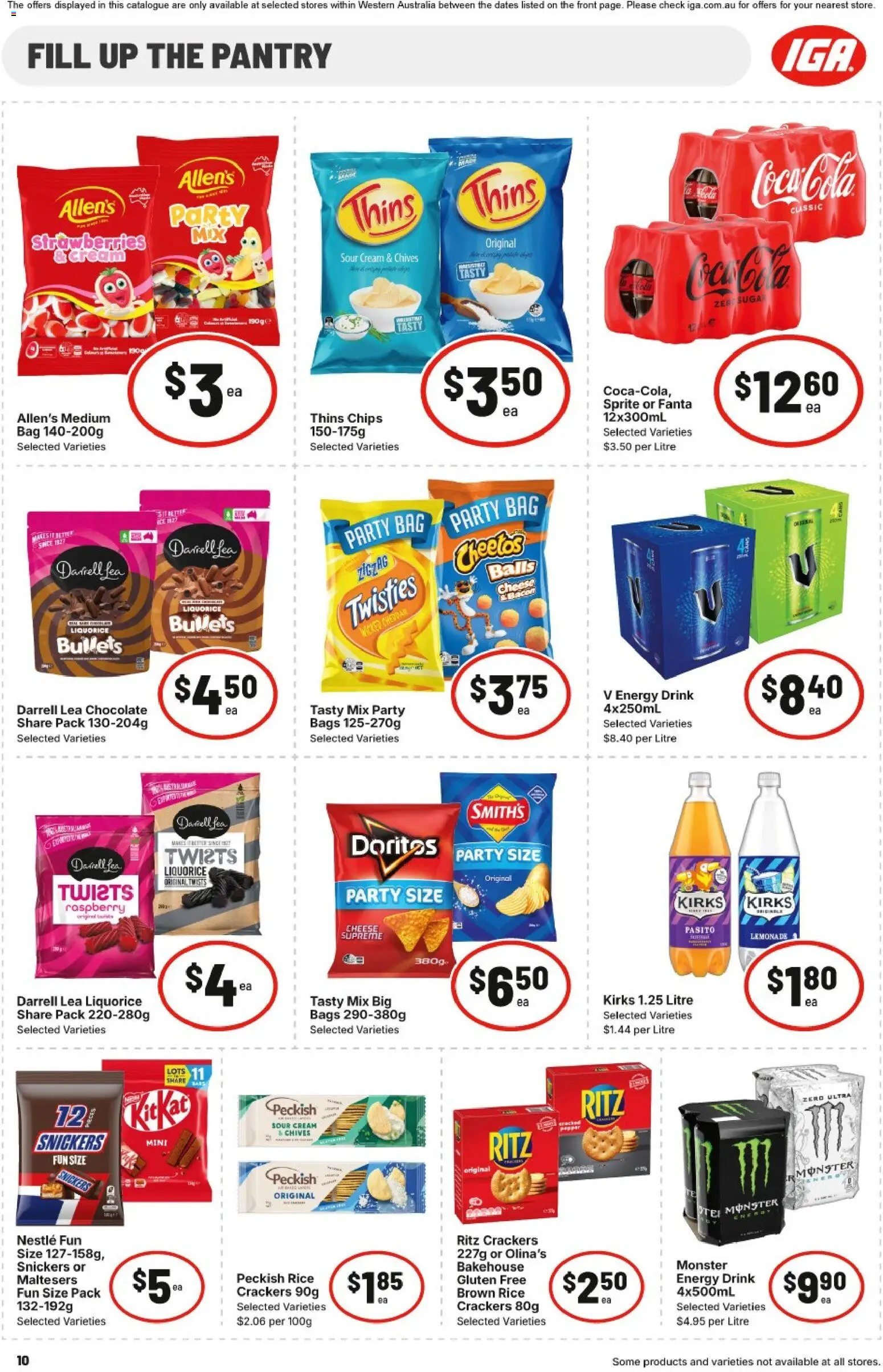 IGA catalogue - valid from 08/07/2026 | Page: 10 | Products: Crackers, Cheese, Energy drink, Bag