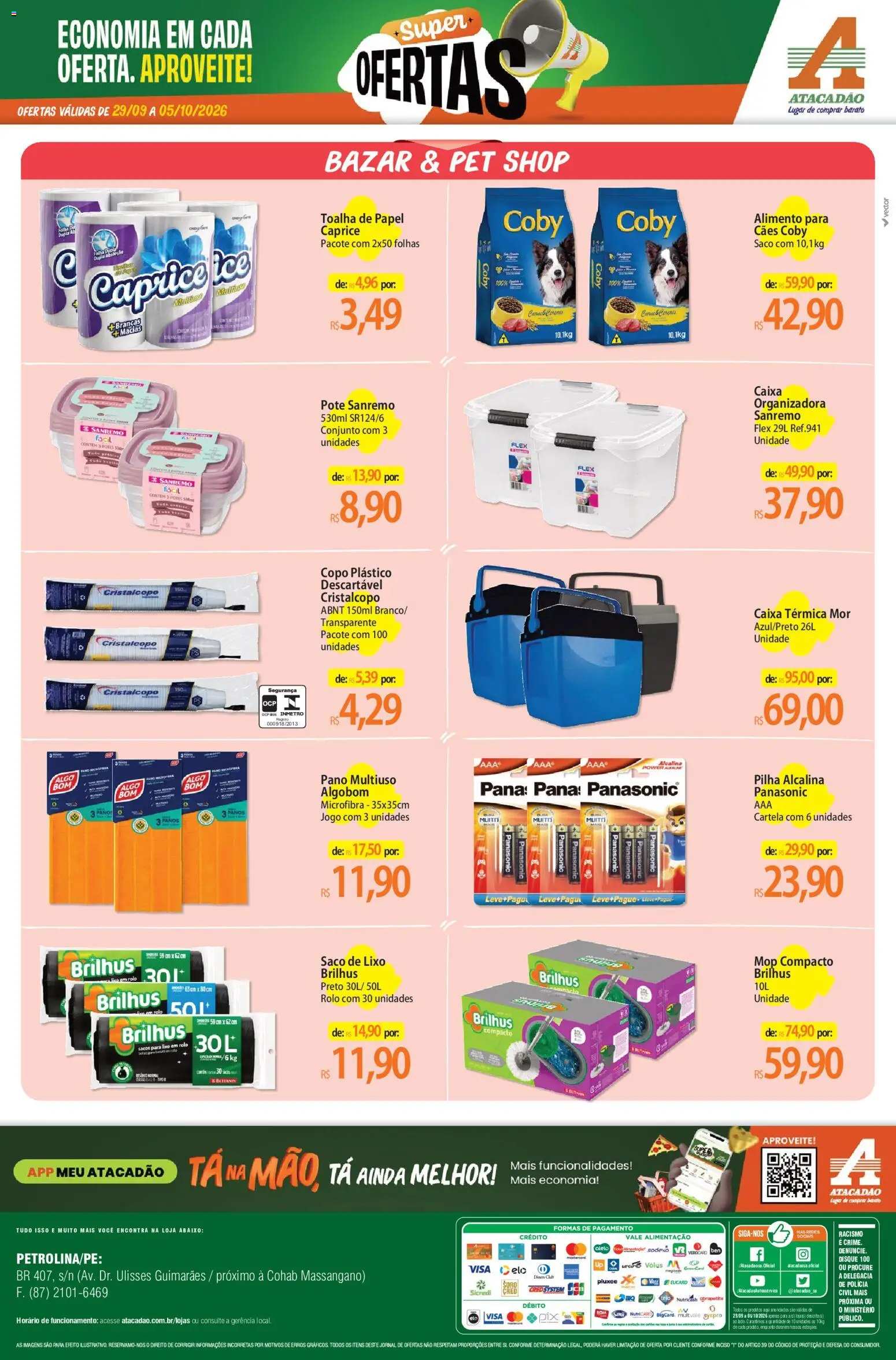Atacadão Folheto - válido de 29/09/2026 | Página: 6 | Produtos: Mop, Rolo, Caixa, Potes