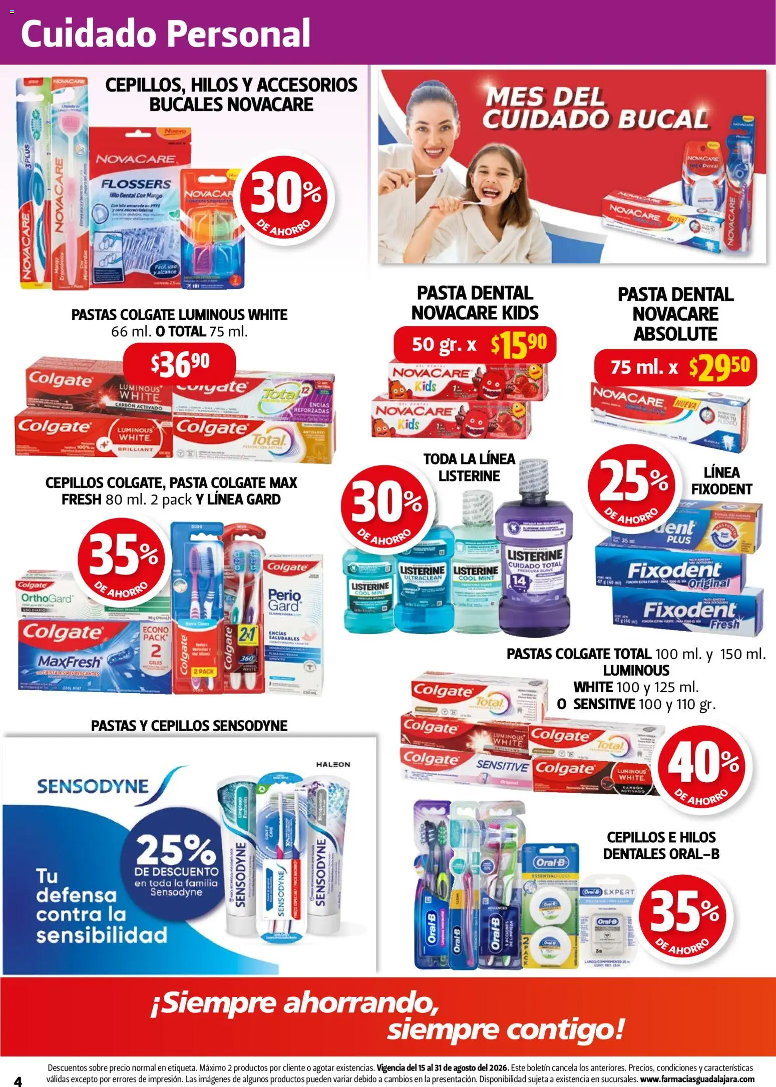 Nuevas ofertas de Farmacia Guadalajara válidas en toda la República Mexicana desde el 15/08/2026. ¡Encuentra las mejores ofertas en Farmacia Guadalajara catálogo! | Página: 4 | Productos: Listerine, Mango, Pasta, Sobre