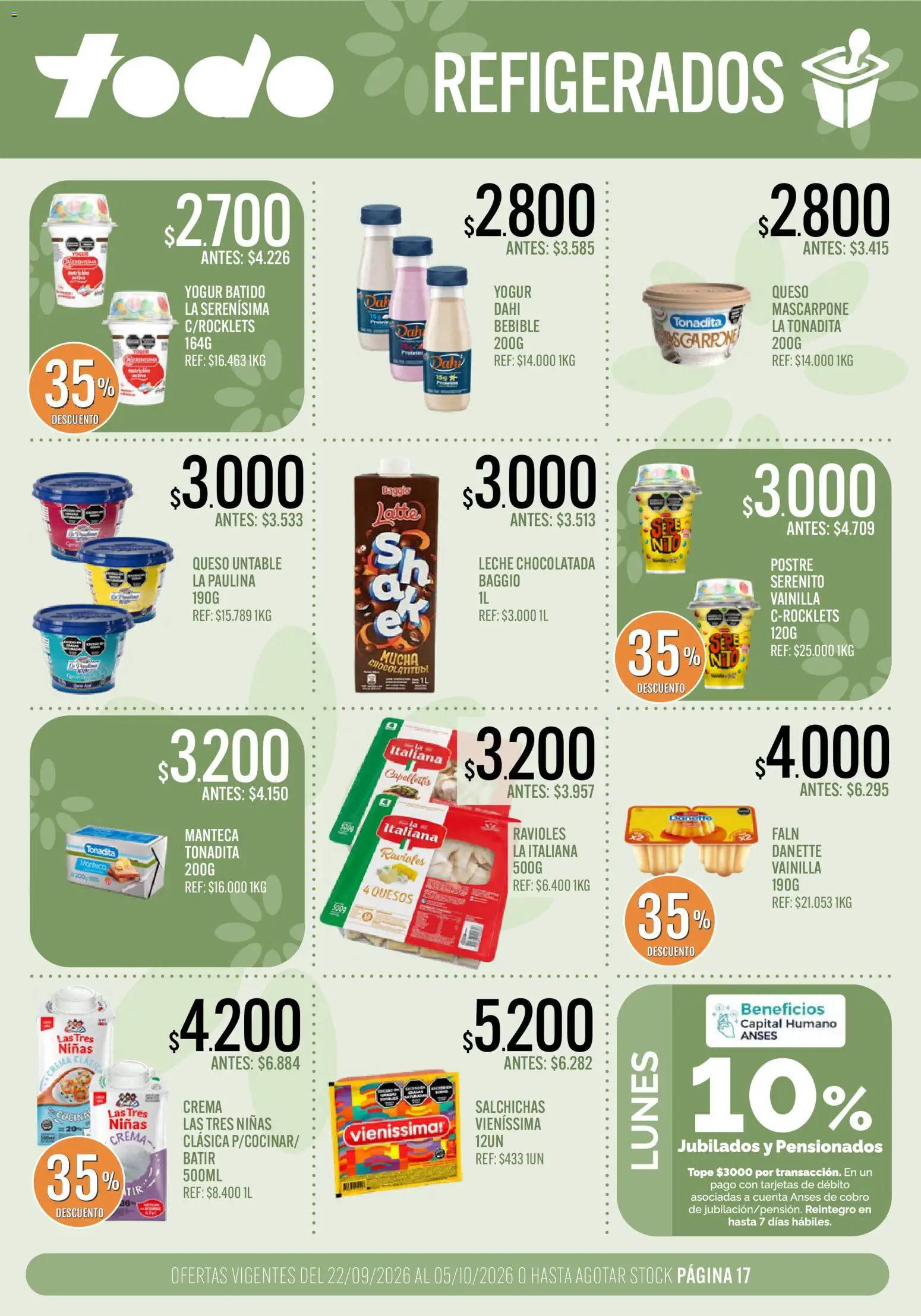 Supermercados TODO catálogo │ válido desde el 22/09/2026 | Página: 17 | Productos: Mascarpone, Yogur, Chocolatada, Crema