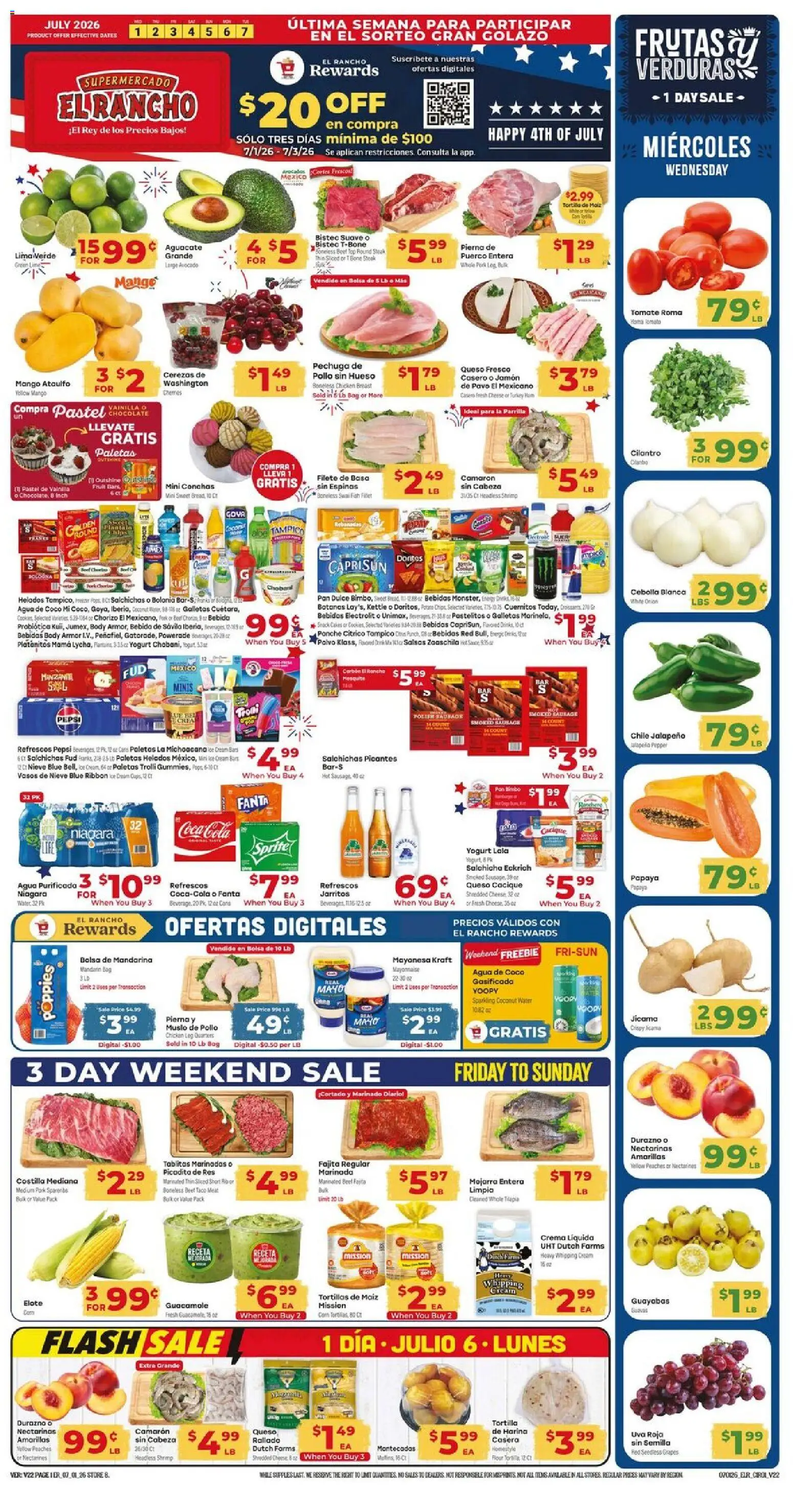 El Rancho Weekly Ad - valid from 07/01/2026 | Page: 1 | Products: Pan, Yogurt, Ham, Grapes