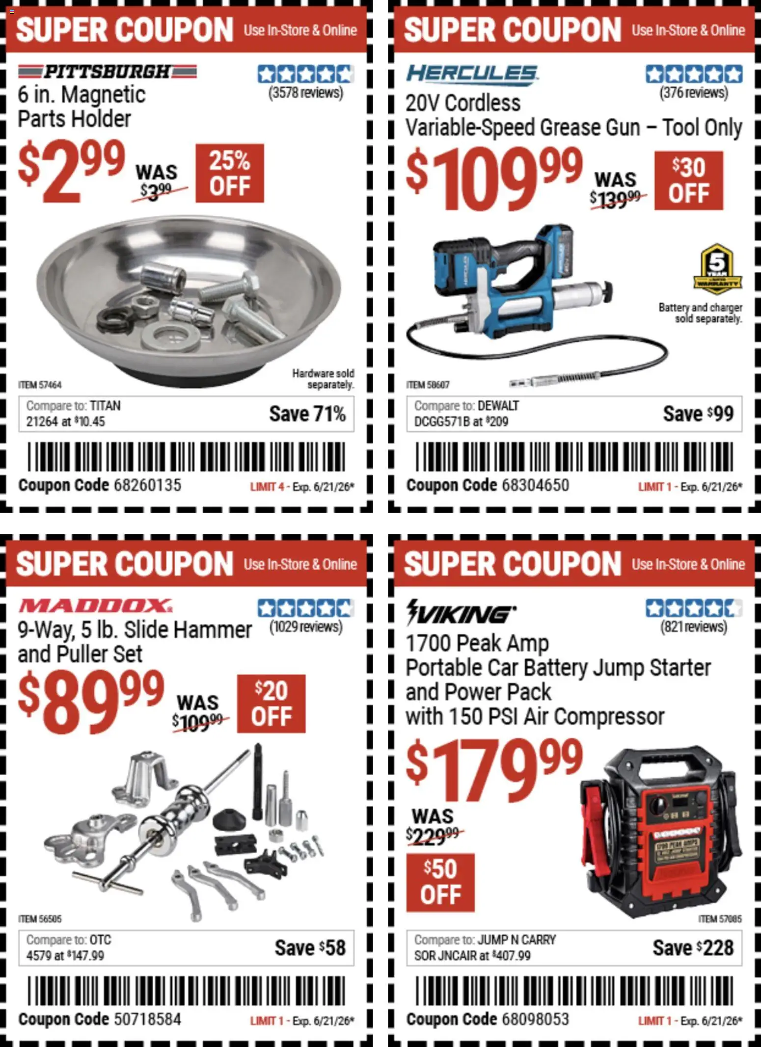 Harbor Freight Weekly Ad - valid from 08.06.2026 | Page: 20 | Products: Hammer, Car Battery, Starter, Gun